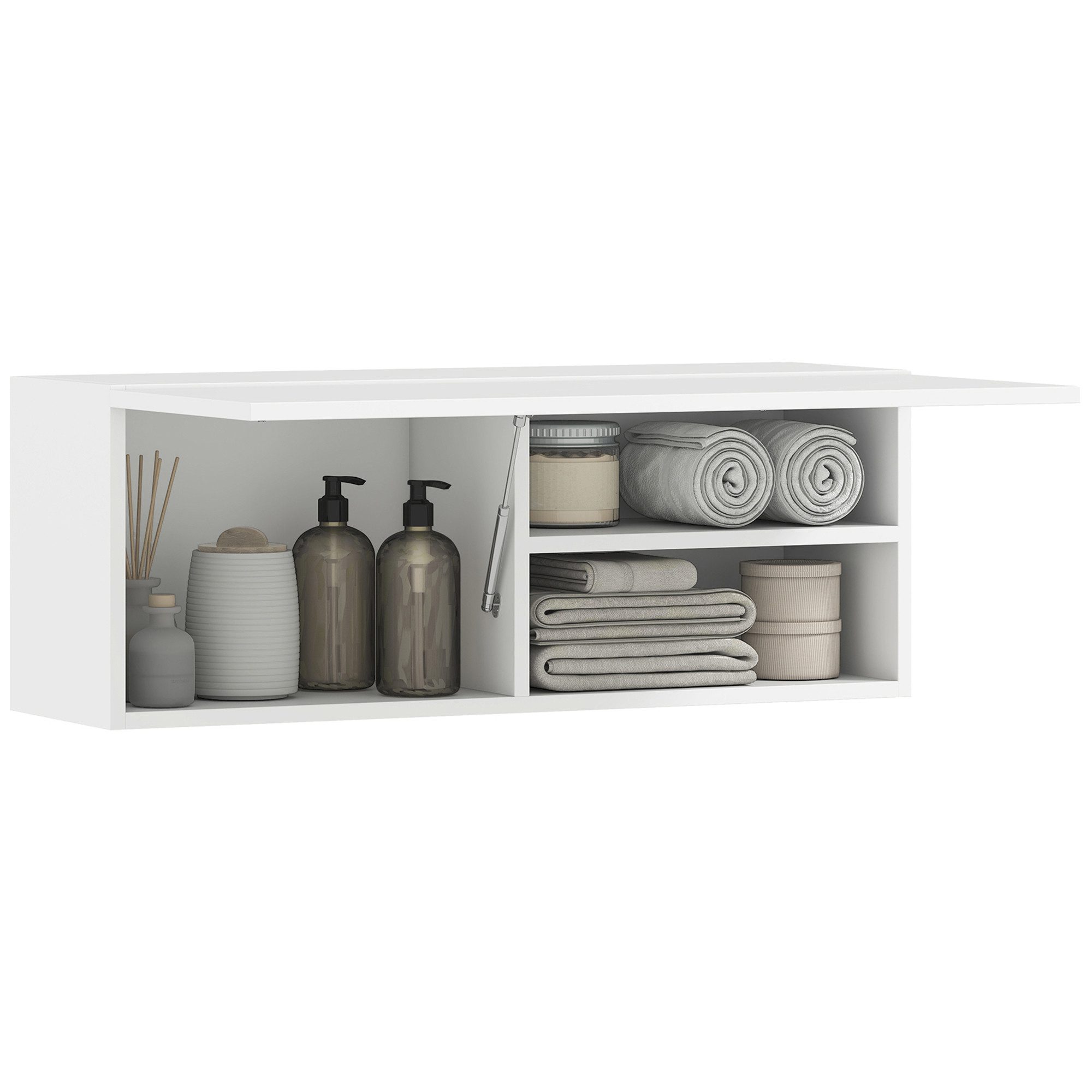 HOMCOM Hängeschrank mit Klapptür (Wandschrank, 1-St., Badezimmerschrank) mit nach oben klappbarer Tür, Gasdruckfeder, Einlegeboden, Weiß