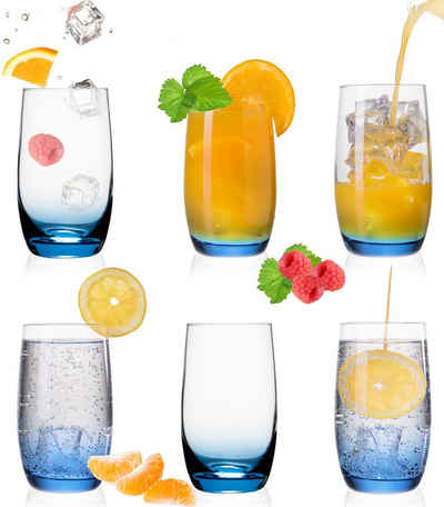 PLATINUX Glas »Trinkgläser«, Glas, Ombré Dunkelblau 280ml (max. 370ml) 6 Teilig Wassergläser Saftglas Longdrinkgläser