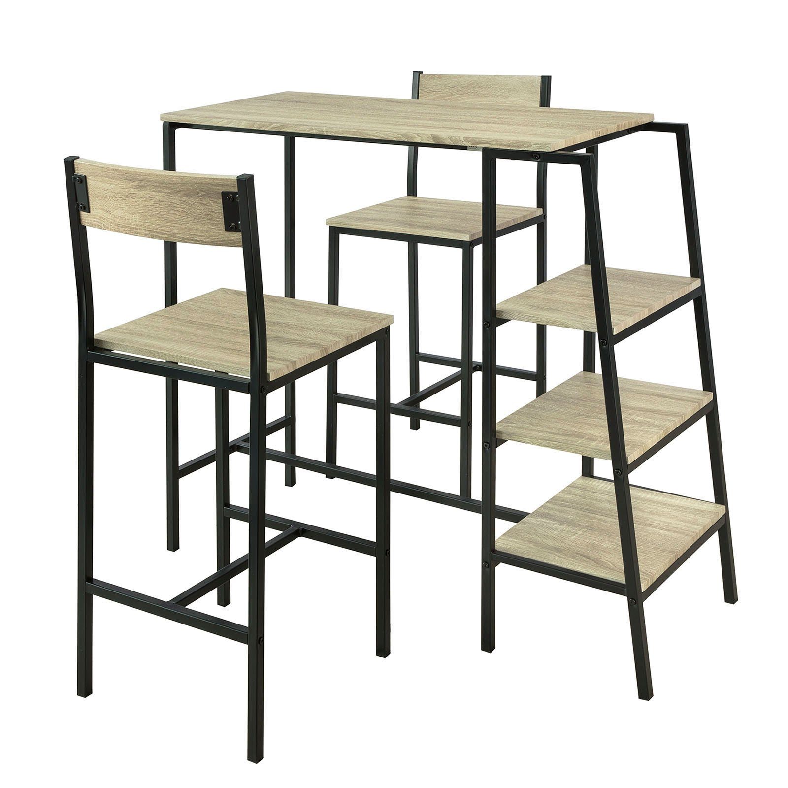 SoBuy Bartisch OGT16, 3-teilig Sitzgruppe Stehtisch mit 3 Ablagen Küchentisch mit 2 Stühle
