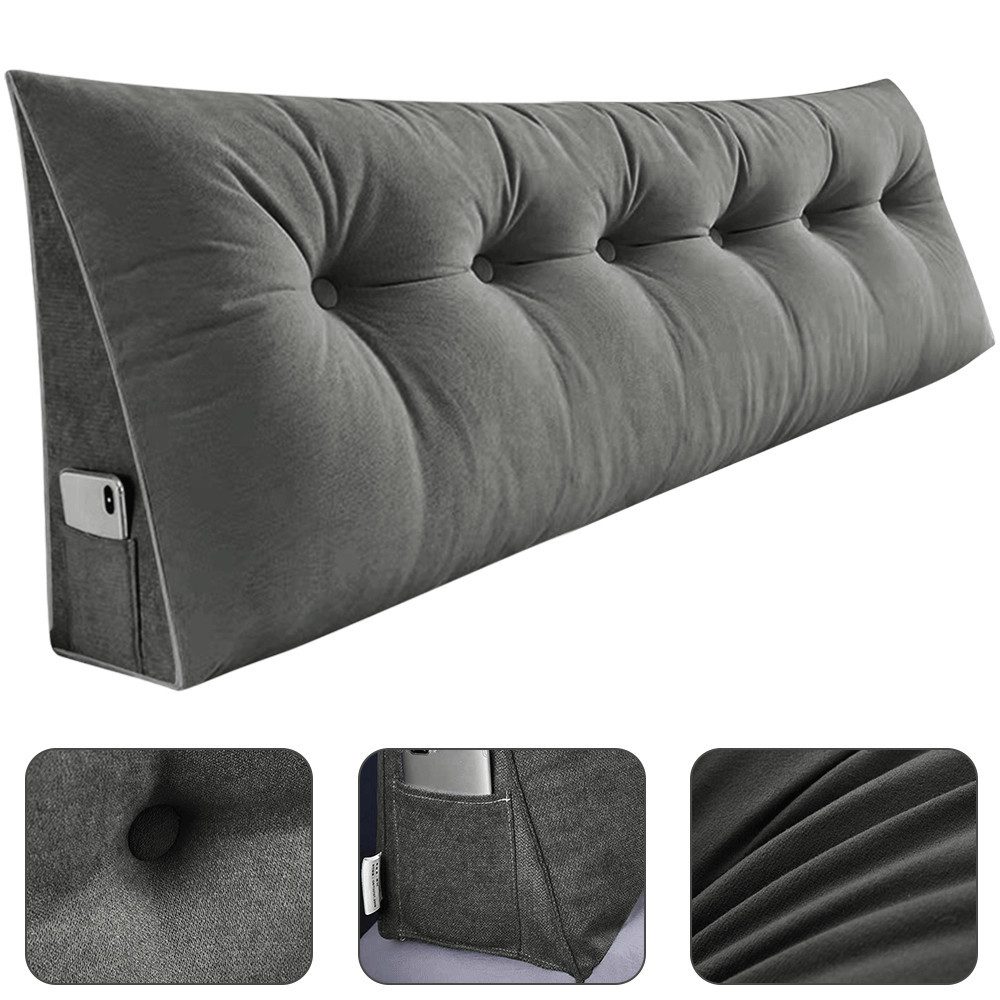 JEOBEST Rückenkissen Dreieckiges Lesekissen, Keilkissen mit Seitenfach, 1-tlg.,180cm breit, Kissen mit abnehmbarem und waschbarem Bezug