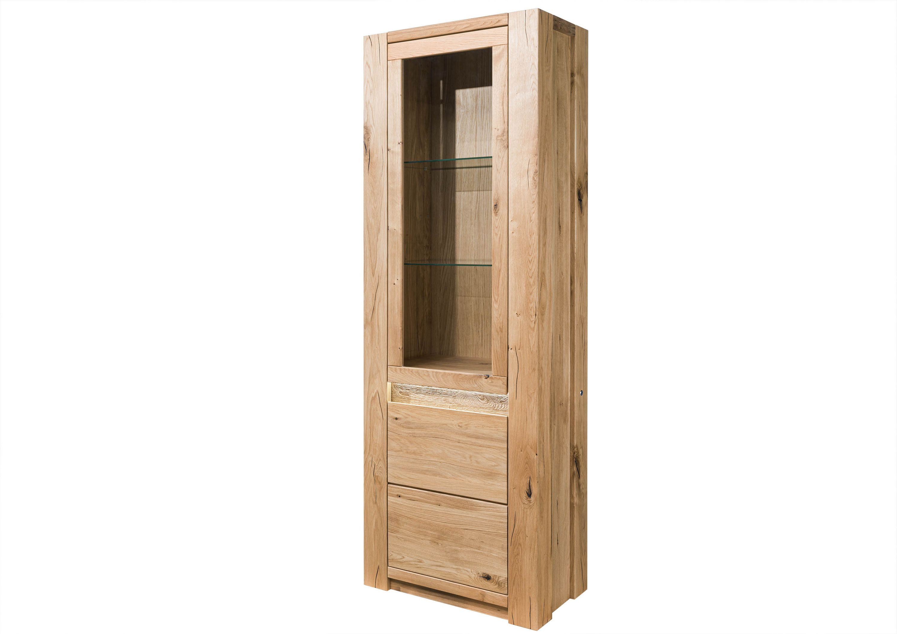 Massivmoebel24 Standvitrine KENT (Wildeiche 73x40x205 beige geölt KENT #201) Wildeiche 73x40x205 beige geölt KENT #201