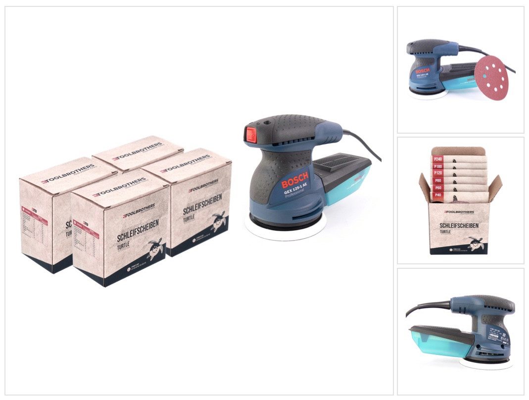 Bosch Professional Exzenterschleifer GEX 125-1 AE Exzenterschleifer 250 Watt 125 mm (0601387500) + 4x To