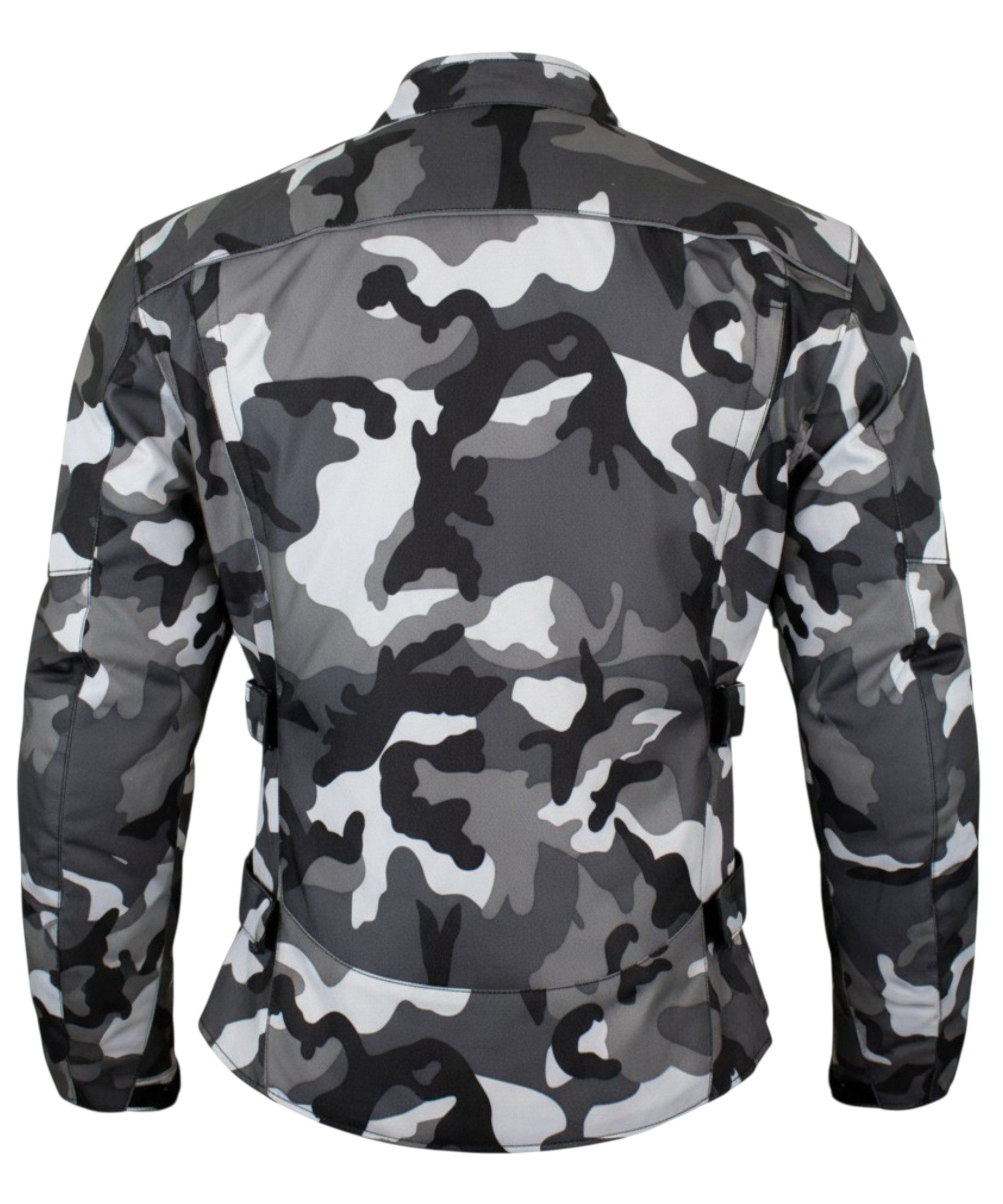 MDM Motorradjacke Motorrad Textiljacke Herren Camo wasserdicht mit Protektoren (Camo Motorradjacke mit Membran, Belüftung und CE-Protektoren) im Camo-Look mit herausnehmbarem Innenfutter