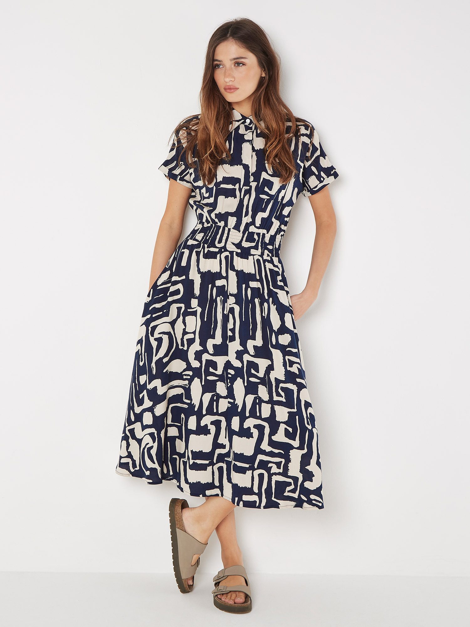 Apricot Druckkleid Geo Grecian Shirt Midi günstig online kaufen