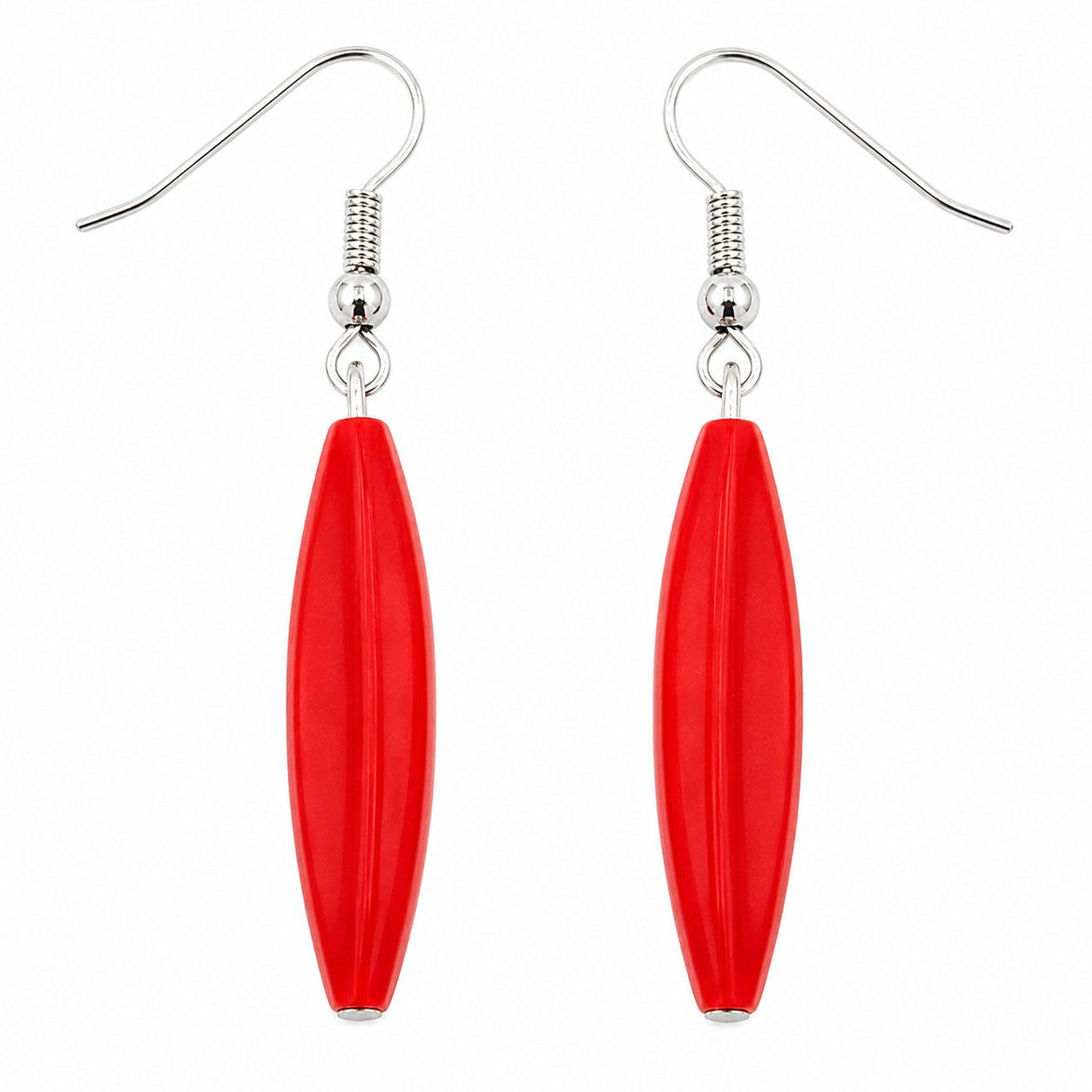 Paar Ohrhänger Ohrhaken Ohrringe Rillenolive Kunststoff rot-glänzend 30 x 9 mm