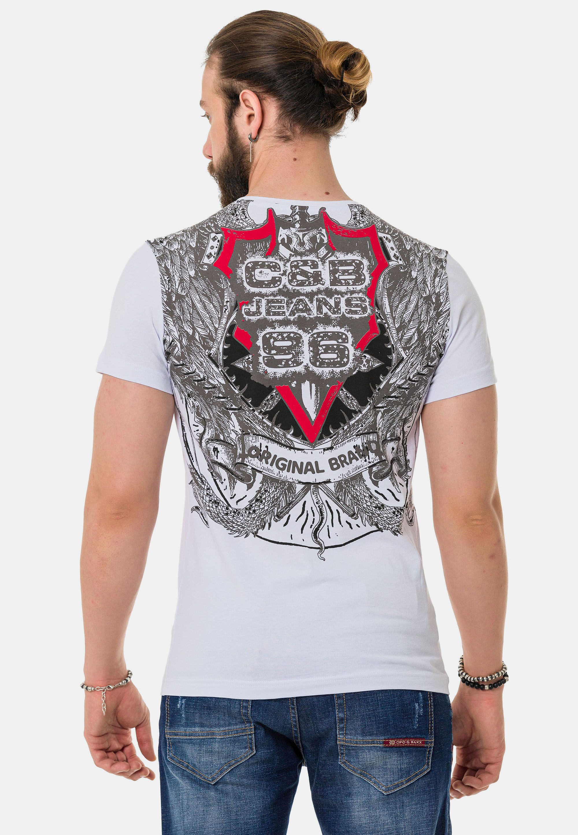 Cipo & Baxx T-Shirt T-Shirt mit Schattenmuster auf der Vorder-und Rückseite