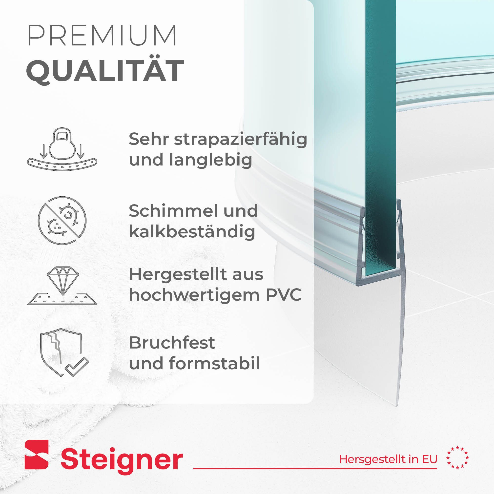 STEIGNER Duschdichtung Duschdichtung gebogen 30 cm UK04 (1 Stk) Transparent 3,5-5 mm, L: 30 cm, (1 Stück Packung, Einzeldichtung), Dichtung für Runddusche oder  – Bild 4 von 5