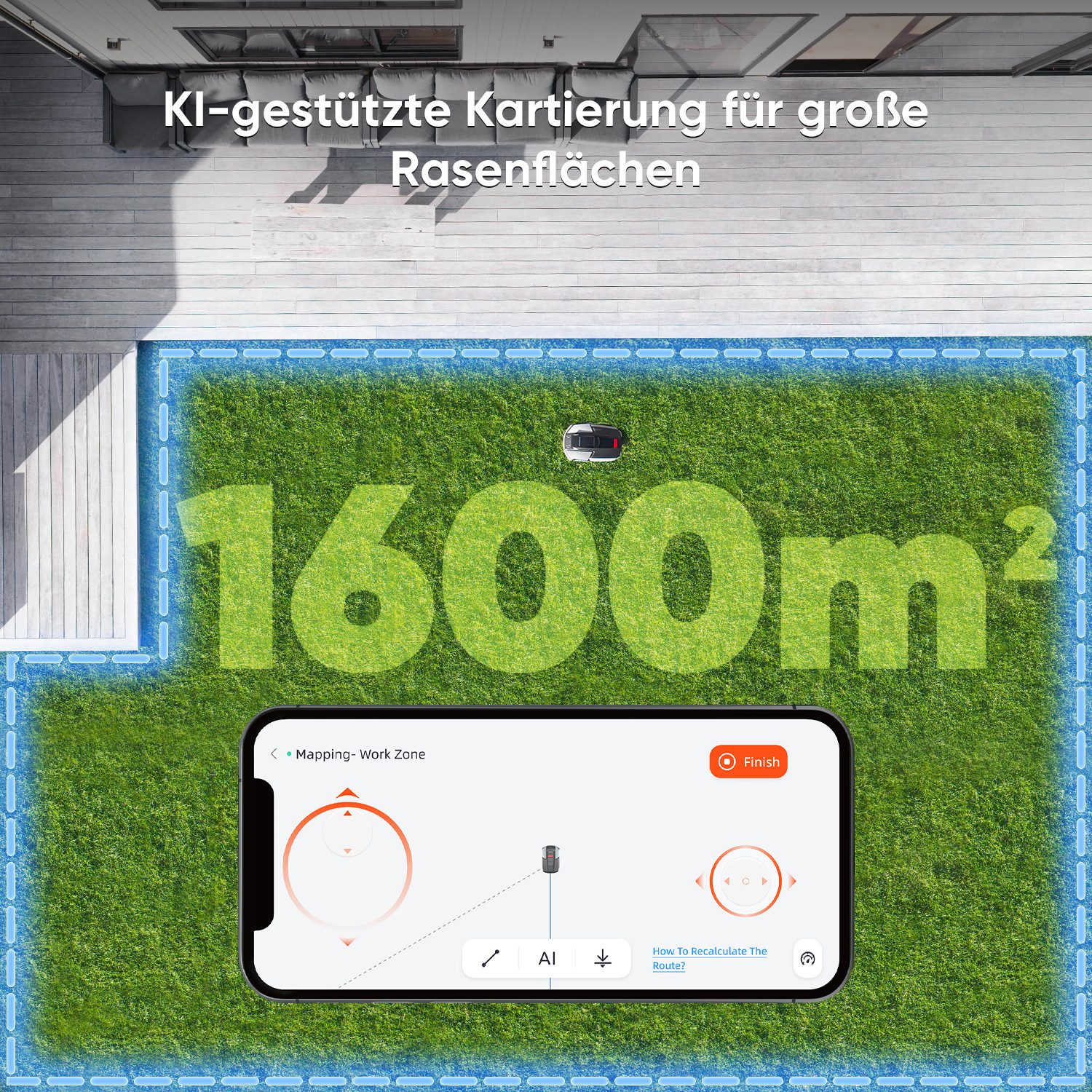 Sunseeker Rasenmähroboter S5, bis 1600 m² Rasenfläche, (Packung), AWD, RTK+Vision, KI Kartierung, 60% Steigung, App-Steuerung