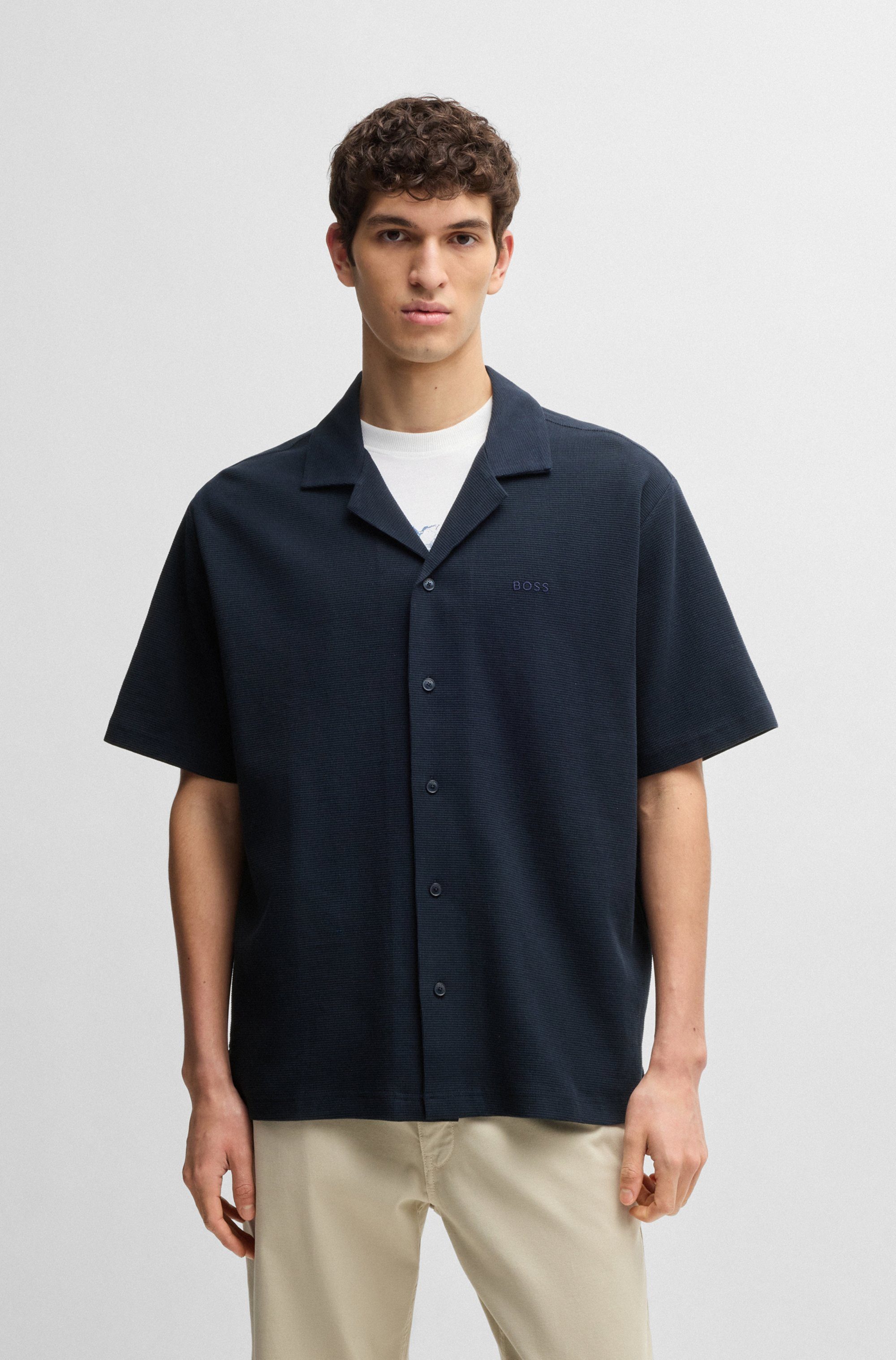 BOSS ORANGE Kurzarmshirt Pe_waffleshirt mit Ton-in-Ton günstig online kaufen