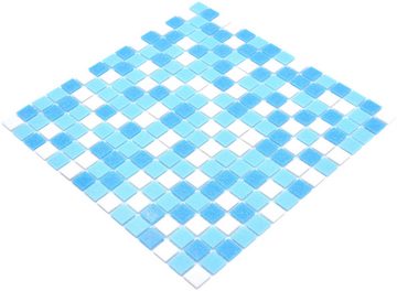 Mosani Bodenfliese Glasmosaik Mosaikfliesen mix weiß7blau glänzend / 10 Mosaikmatten