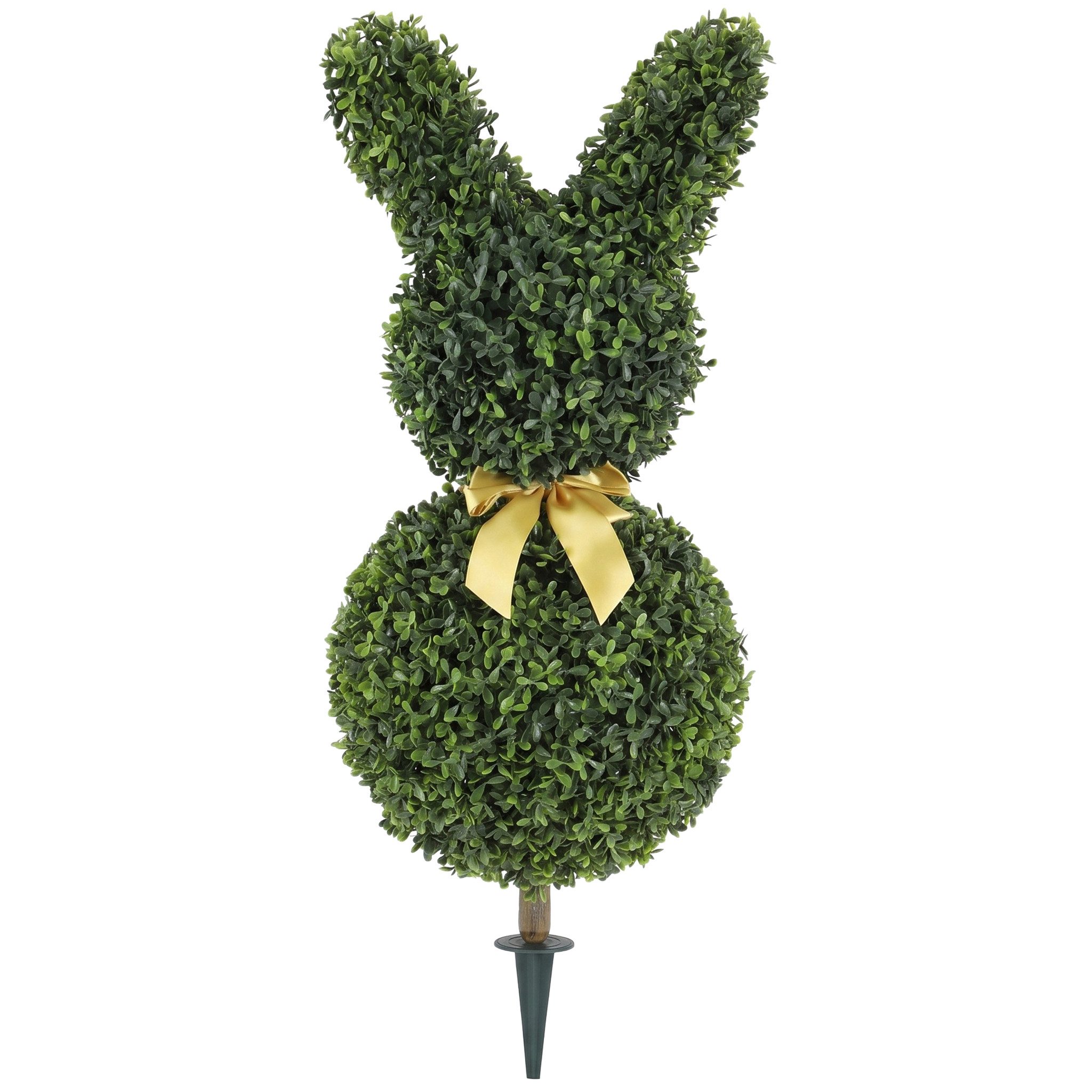 Kunstpflanze Künstliche Pflanze, Dekopflanze für Wohnzimmer, Deko, Garten Buchsbaum, HOMCOM, Höhe 83 cm, Kaninchenform, gelbe Schleife, Bodenpfahl – Bild 2 von 5