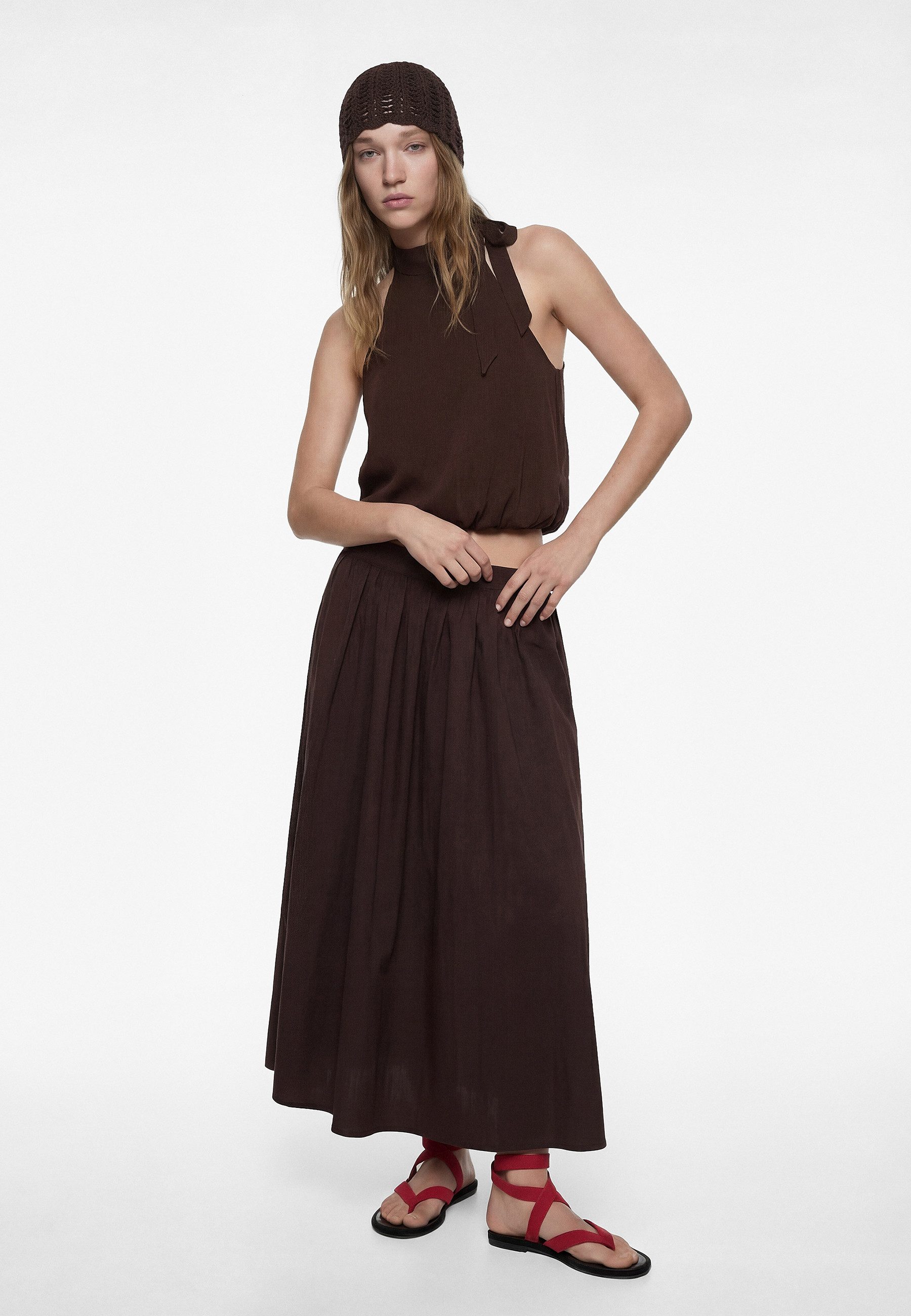Koton Blusentop Ärmellos Halfterkragen Chiffonbluse