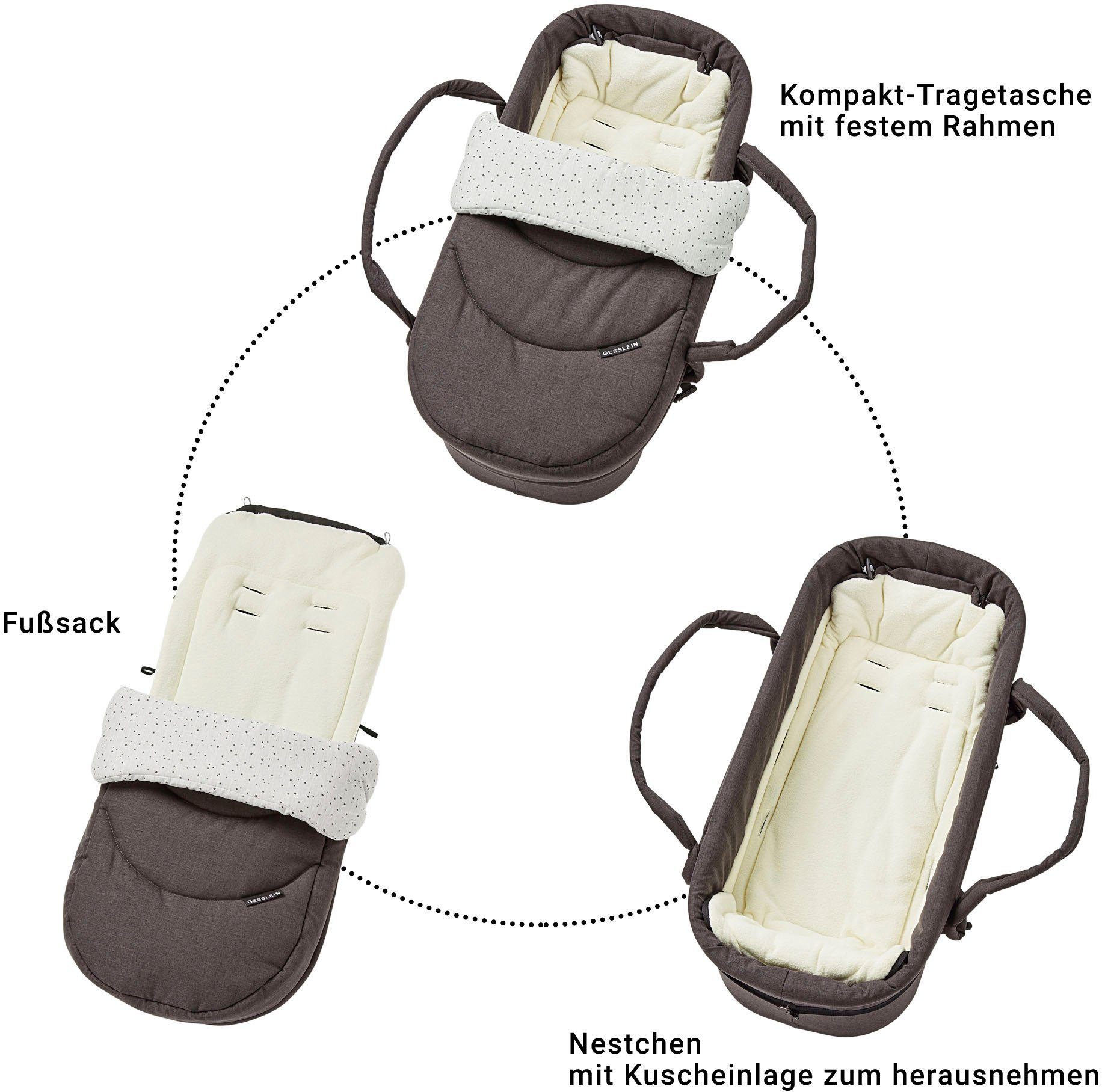 Babyschalenadapter Gesslein Tragetasche Air+, und anthrazit, F4 C2 Kombi-Kinderwagen mit Compact schwarz/tabak,