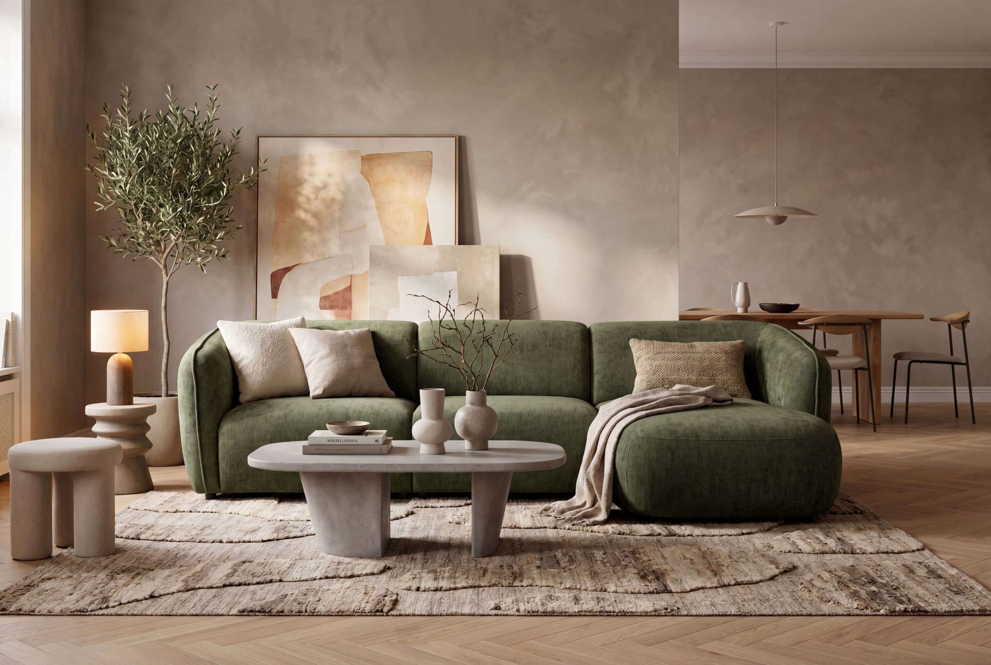 OTTO home Ecksofa OSTRUP Rundsofa, L-Form, Naturtöne, Boucle oder Chenille, Breite 280 cm, organische Form mit sanften Rundungen