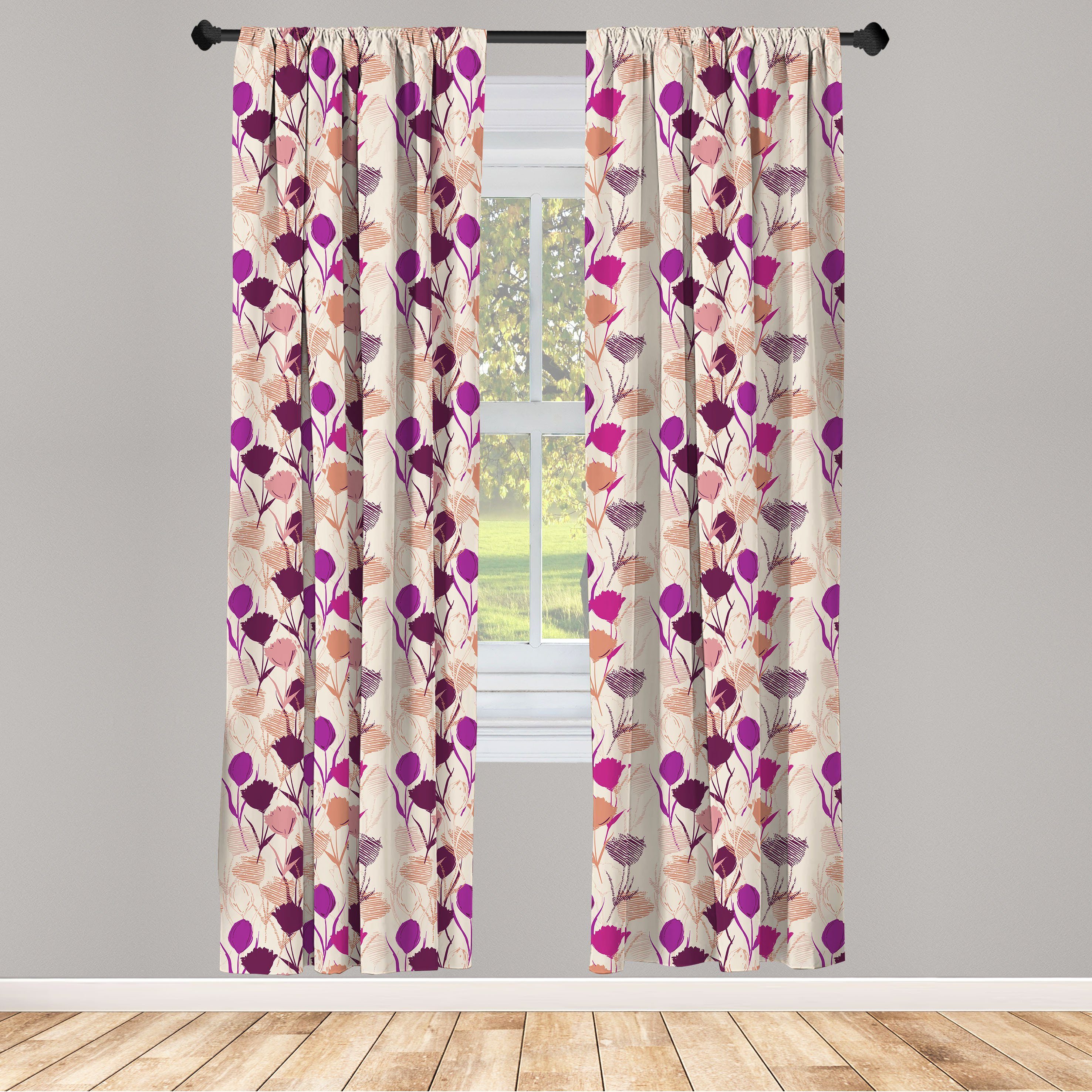 Gardine Vorhang für Wohnzimmer Dekor, Schlafzimmer und Blumen Abakuhaus, Microfaser, Nelken Tulpen