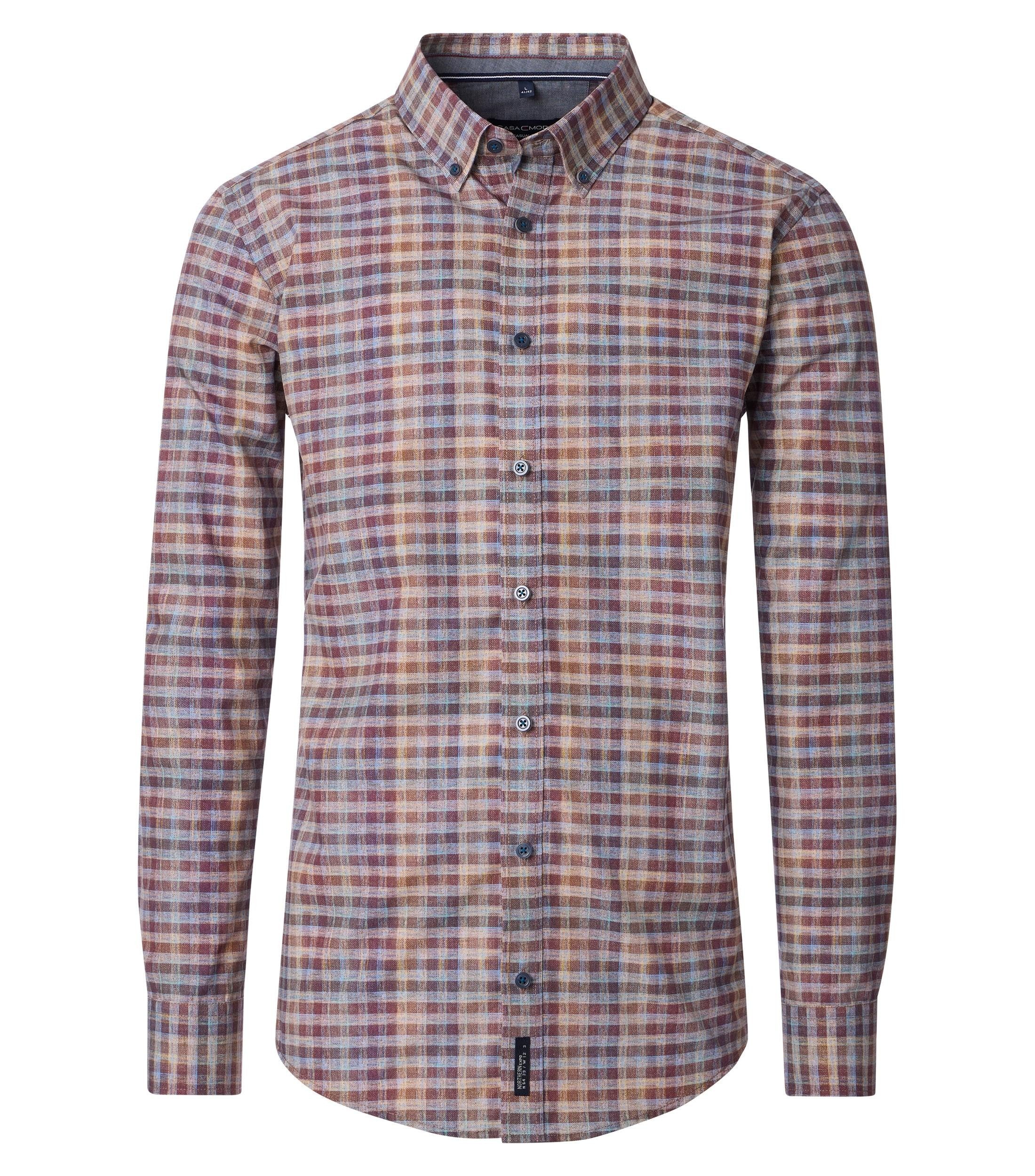 Langarmhemd CASAMODA Herren Freizeithemd Langarm Button-Down Rot kariert