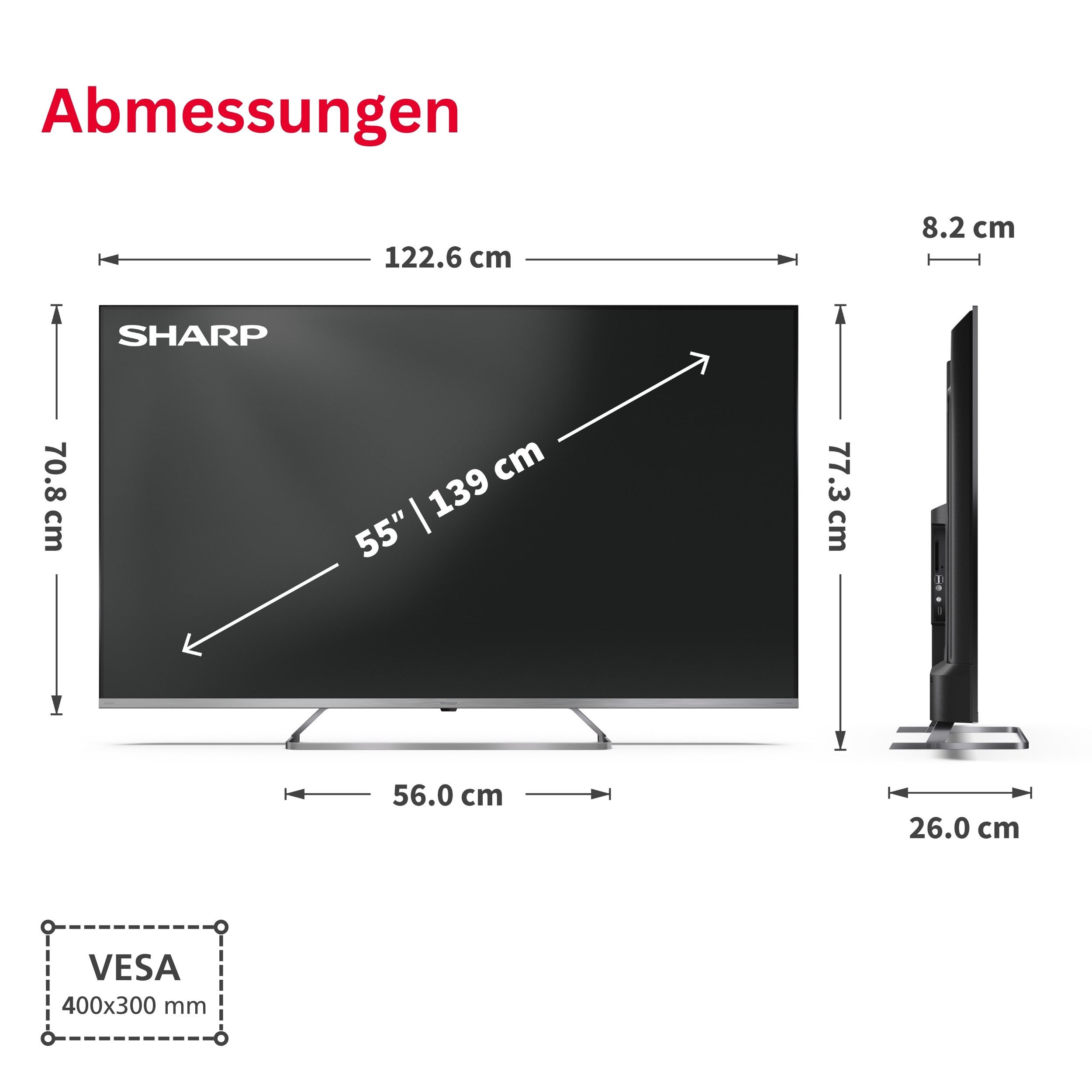 Sharp 55JP7765E QLED-Fernseher (139 cm/55 Zoll, 4K Ultra HD, Google TV, Google TV, Mini-LED, HDR Dolby Vision & Atmos, Sound by Harman Kardon)