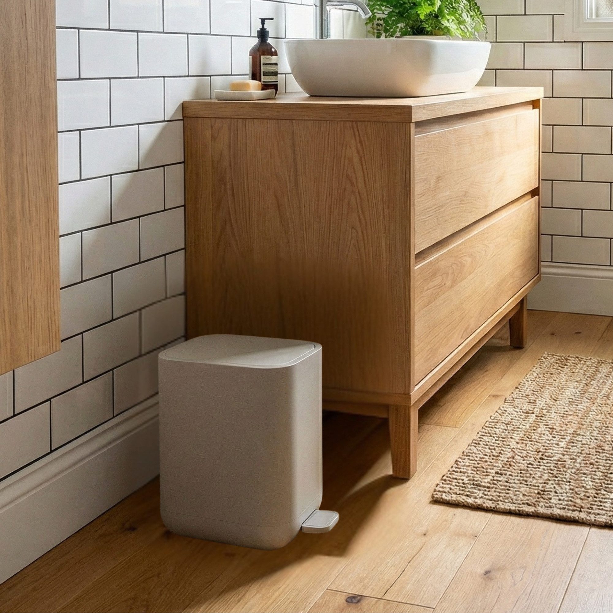 NUXIO Mülleimer Rechteckiger Badezimmerabfalleimer mit Pedal INVI, 7 l, beige
