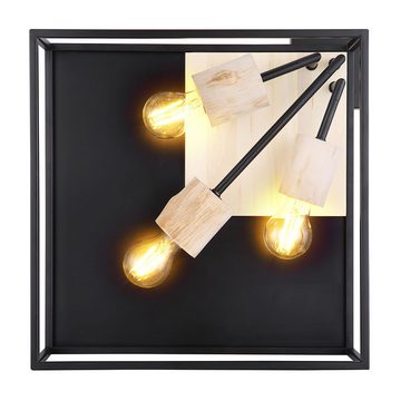 Globo Deckenstrahler, Leuchtmittel nicht inklusive, Deckenlampe Strahler Leuchte Metallrahmen mit Holzdekor schwarz matt