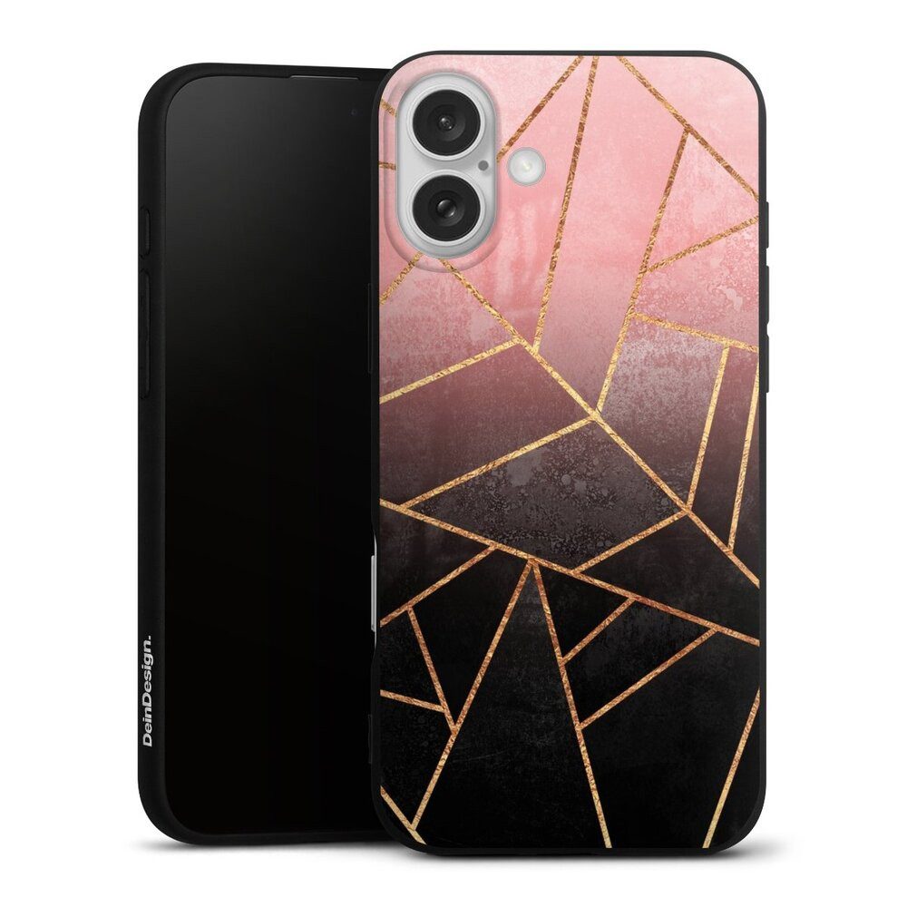 DeinDesign Handyhülle Farbverlauf Geometric Gold & Kupfer Pink And Black Stone Gold Print, Apple iPhone 16 Plus Silikon Hülle Premium Case Handy Schutzhülle