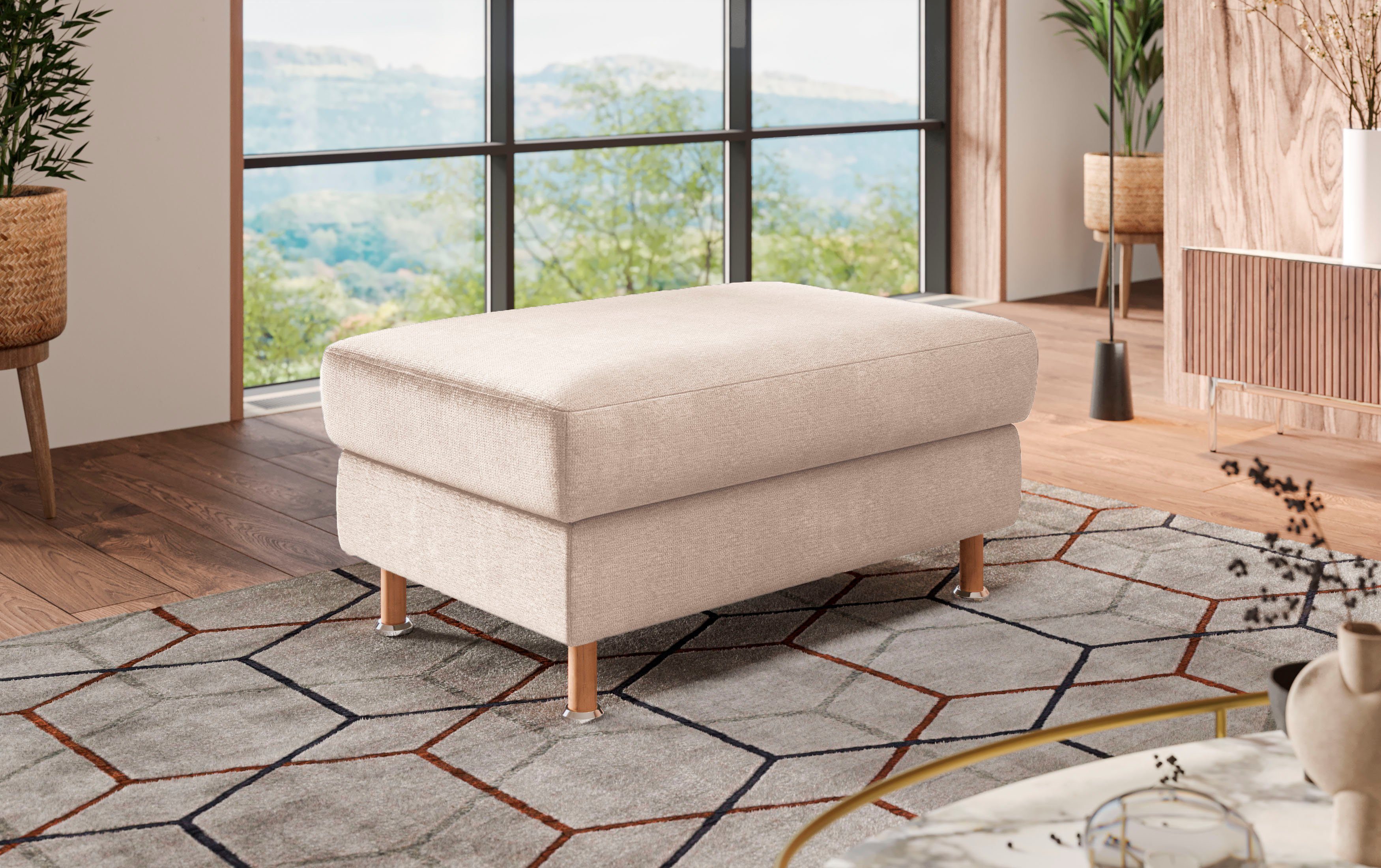 Home affaire Polsterhocker Calypso, Holzfuesse mit Metallteller