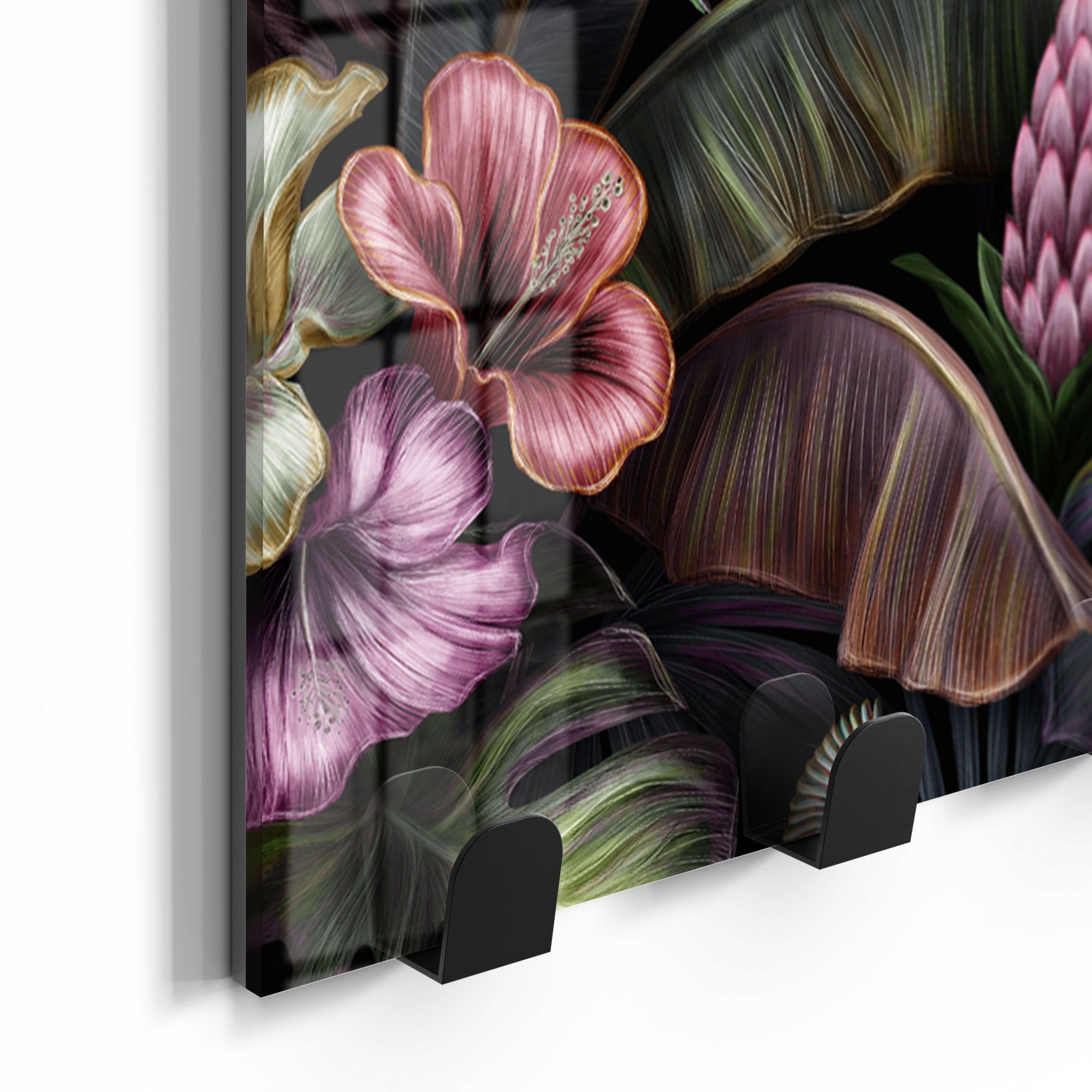 DEQORI Kleiderhaken 'Blüten, beschreibbar Vögel', magnetisch Glas und Paneel Blätter Garderobe