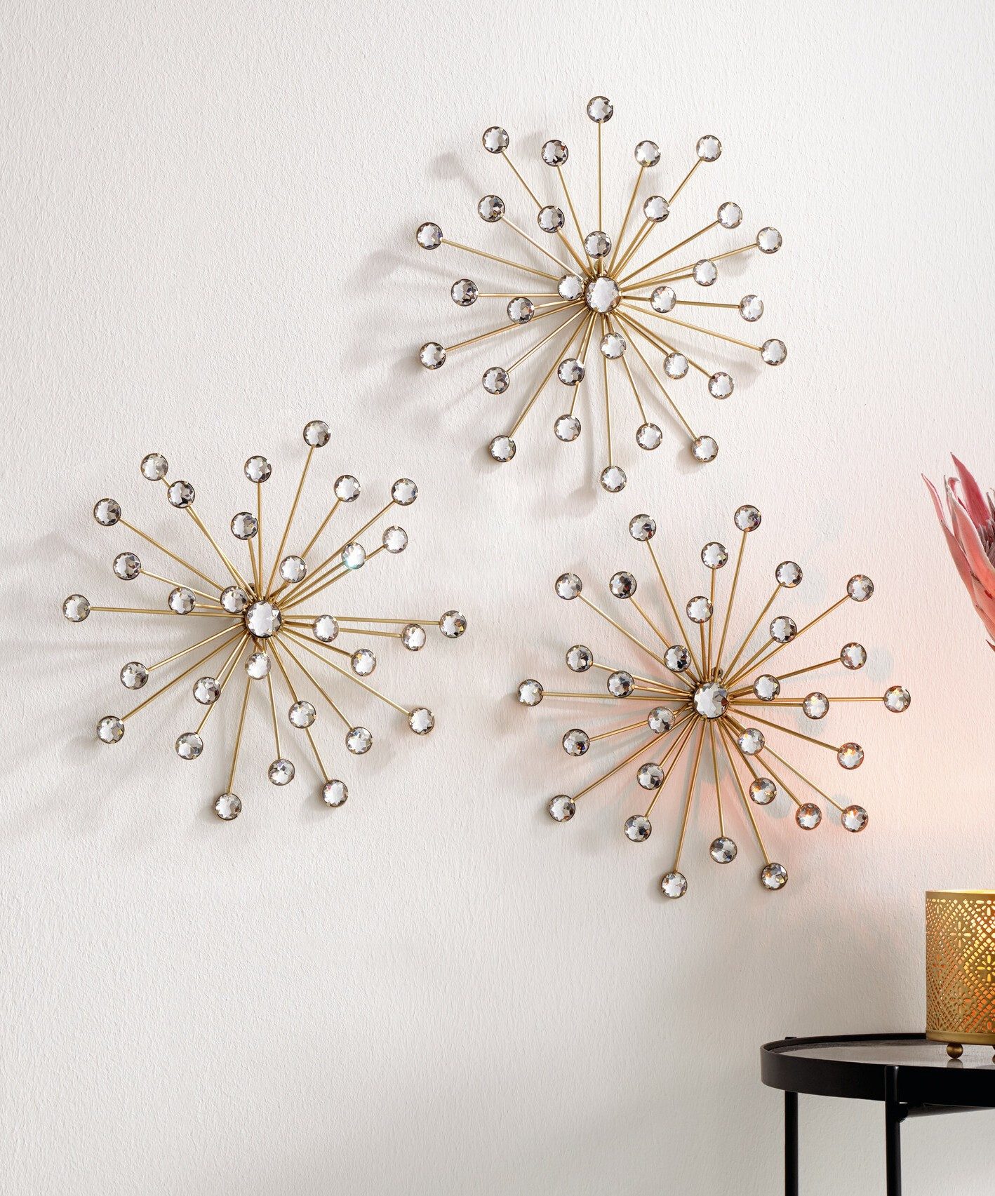 Dekoleidenschaft Wanddekoobjekt "Kristall-Blüte" aus Metall in gold mit Gla günstig online kaufen