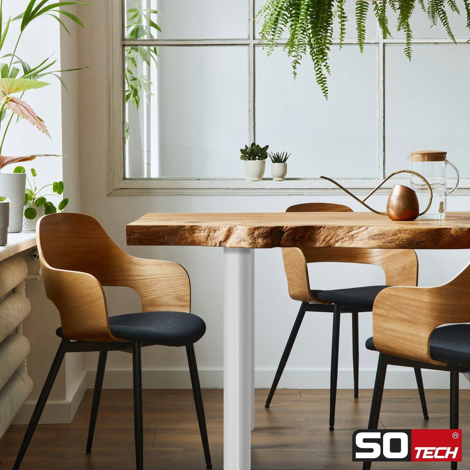 SO-TECH® Tischbein Ø 76 / 80 mm, belastbar bis 75 kg pro Stück, H: 71cm, Stahl, weiß, höhenverstellbar bis 32mm, 1x