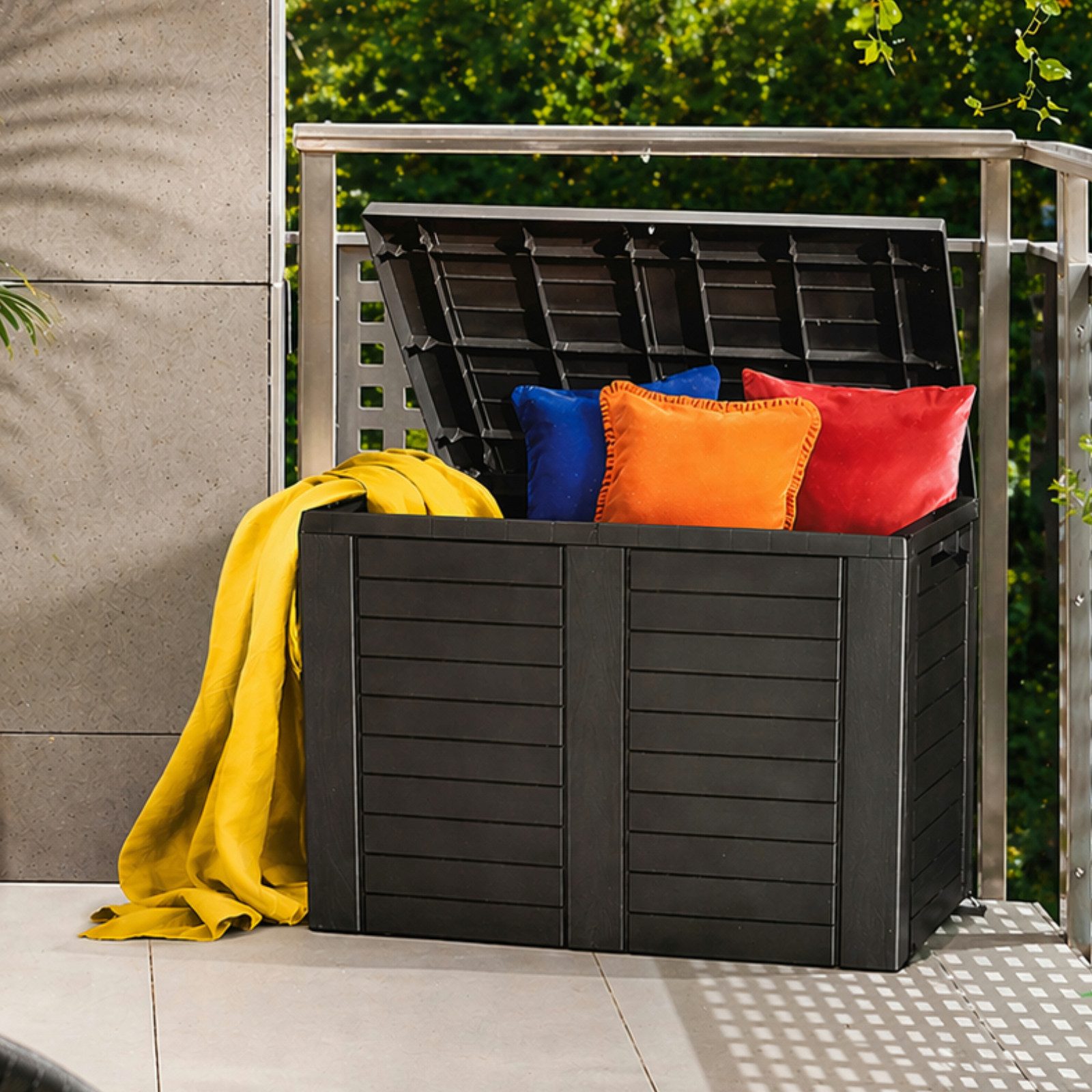 Koopman Kissenbox Gartenkiste 75X44X53 cm 170 L Bausatz Montage (1 St), Einfaches Stecksystem, Anthrazit, 190 Liter, Kunststoff, mit Deckel