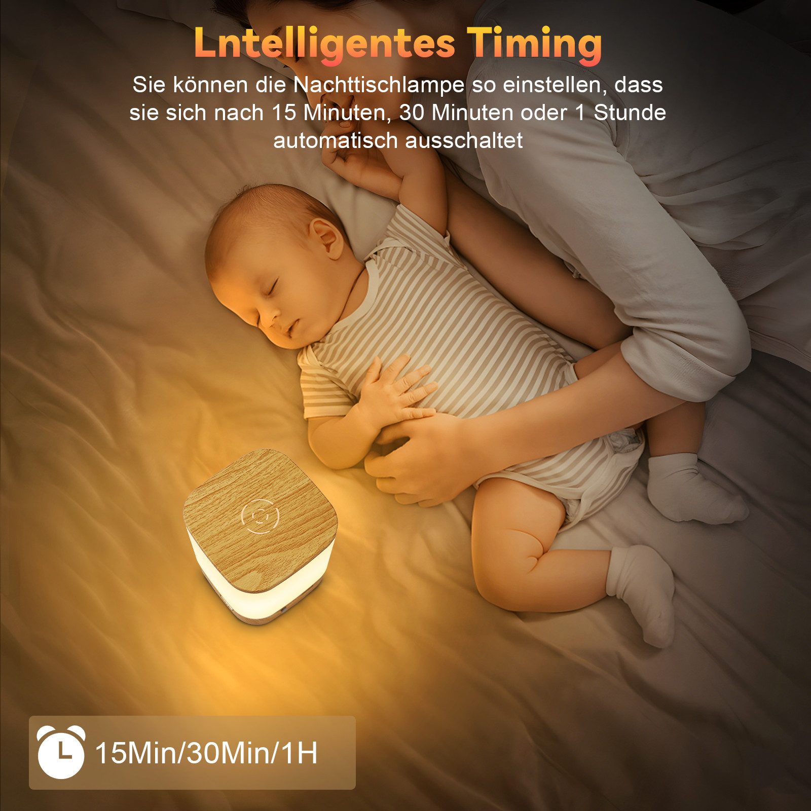 ZMH LED Tischleuchte mit 3 Farbtemperatur Nachttischlampe Akku 3600mAH USB Aufladbar Flur, LED fest integriert, 3000-6500K, mit 3 Farbtemperatur&Timing Funktion – Bild 5 von 5