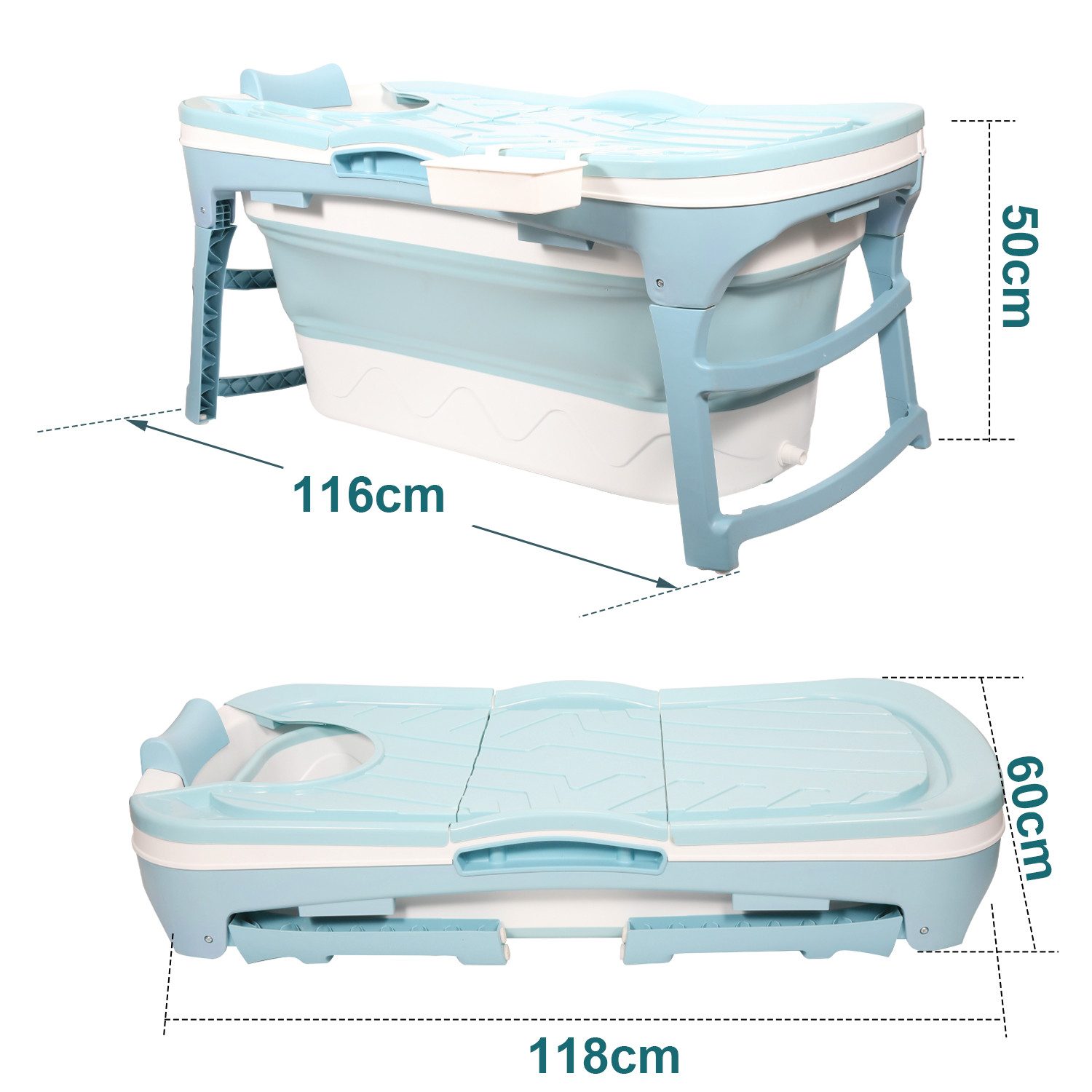Clanmacy Badewanne Badewanne Faltbare Erwachsene Klappbadewanne blau 118cm