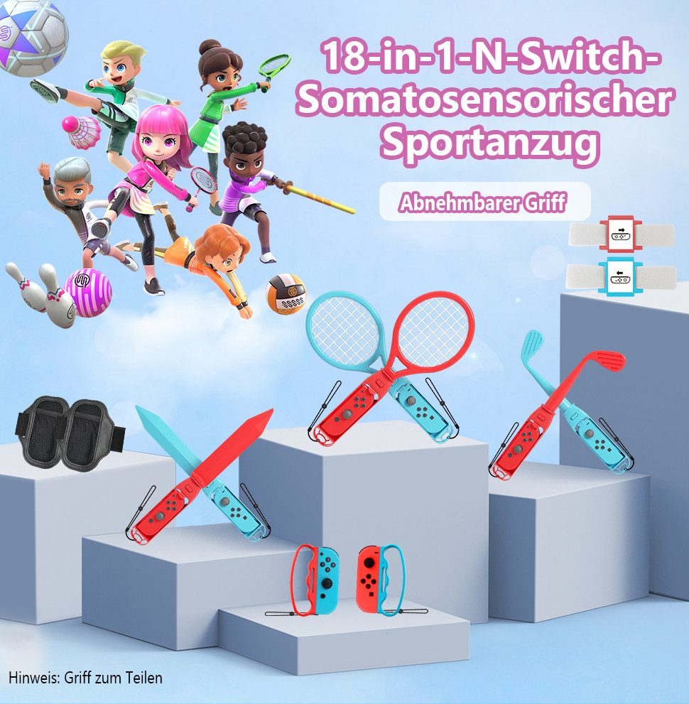 Kityhome Switch Controller, 18-in-1 Sportzubehör-Set für Nintendo Switch Sports Controller (Set, 18 St., für Nintendo Switch/OLED)
