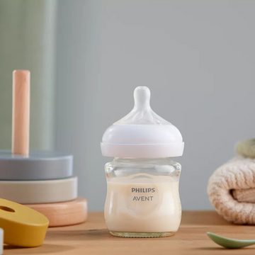 Philips AVENT Babyflasche Glas-Flasche Natural, 4er Pack Baby Glas-Flaschen 120ml & 240ml mit Silikon-Sauger