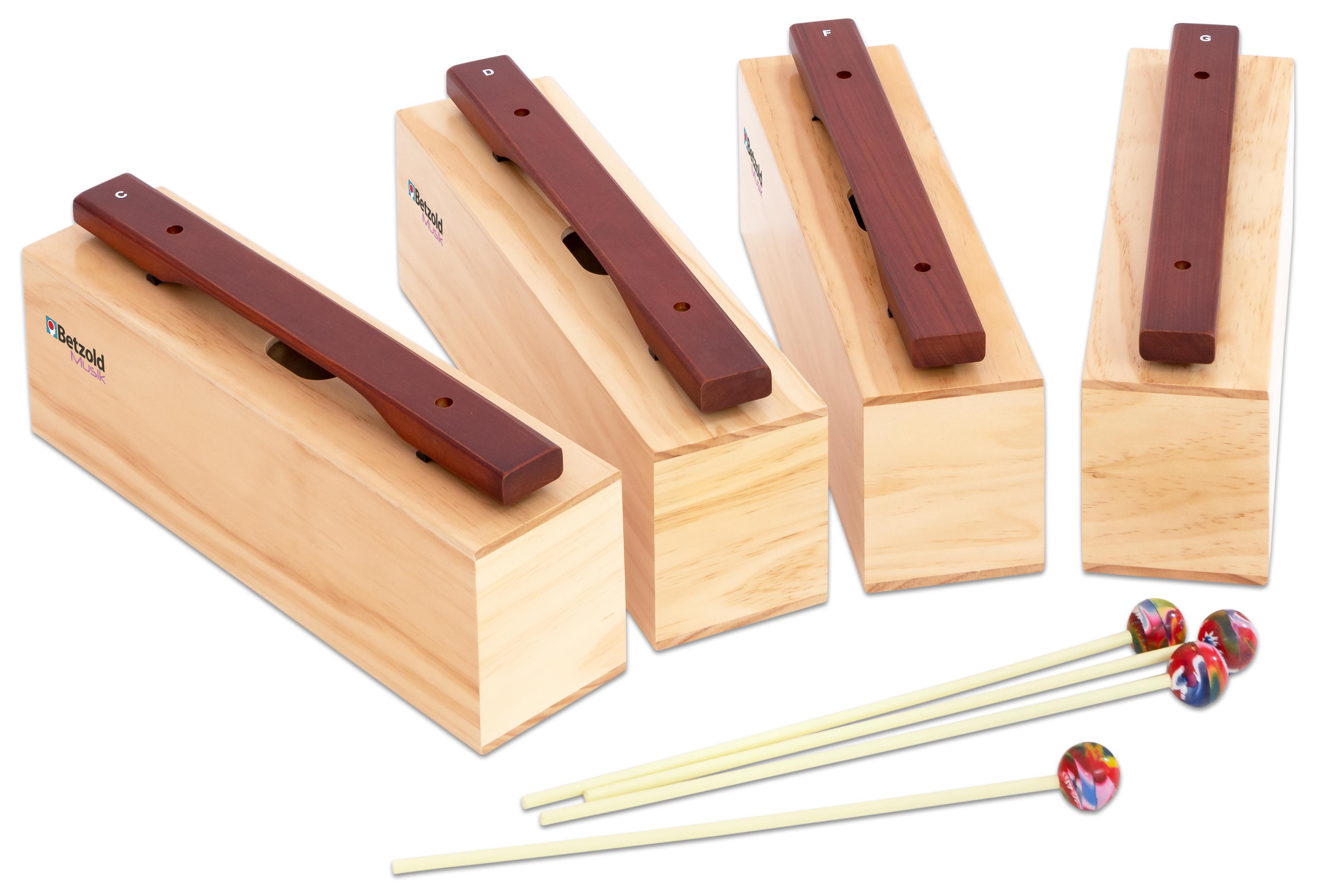 Betzold Klangröhren Satz mit 4 Bass-Klangbausteinen, Hartholz