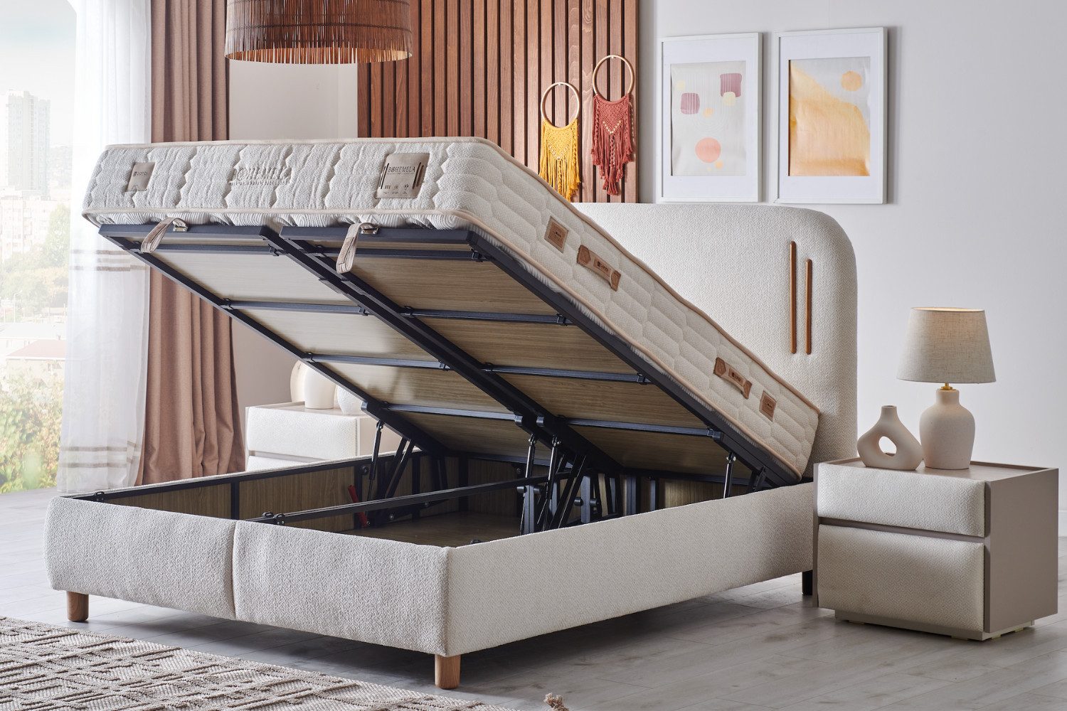 BAMBI YATAK Boxspringbett mit Matratze & Stauraum, Bambi Bohemela, Bett mit Bettkasten (1 x H3 Mittelfest Matratze, 2 x Bettkasten, 1 x Bettkopfteil), Bett mit 7-Zonen Taschenfederkernmatratze