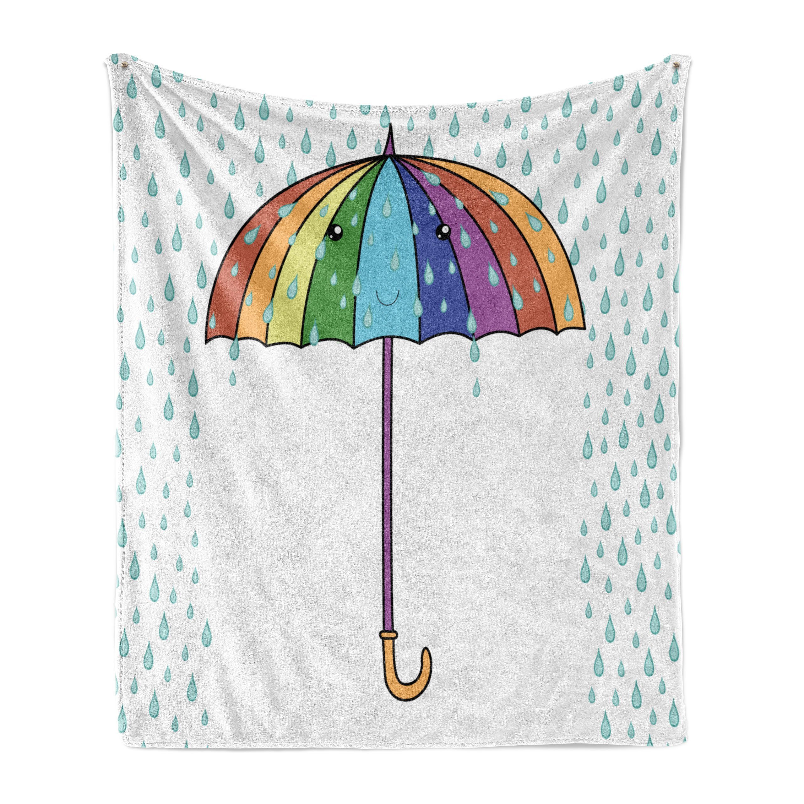 Wohndecke Gemütlicher Plüsch für den Innen- und Außenbereich, Abakuhaus, Regen Karikatur-Regenschirm Regen