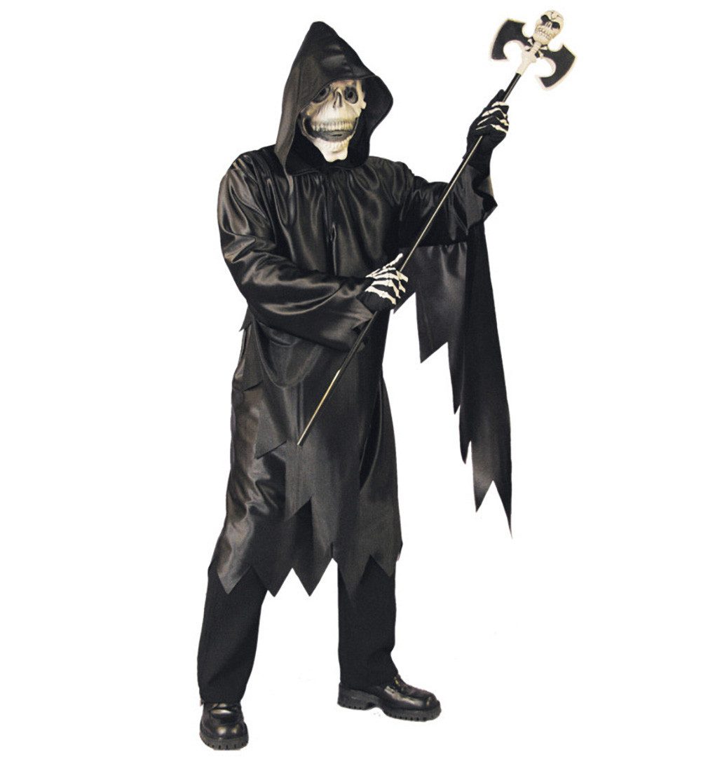 Kostüm Horror Sensenmann Cape Umhang XXL mit Kapuze Schwarz Halloween