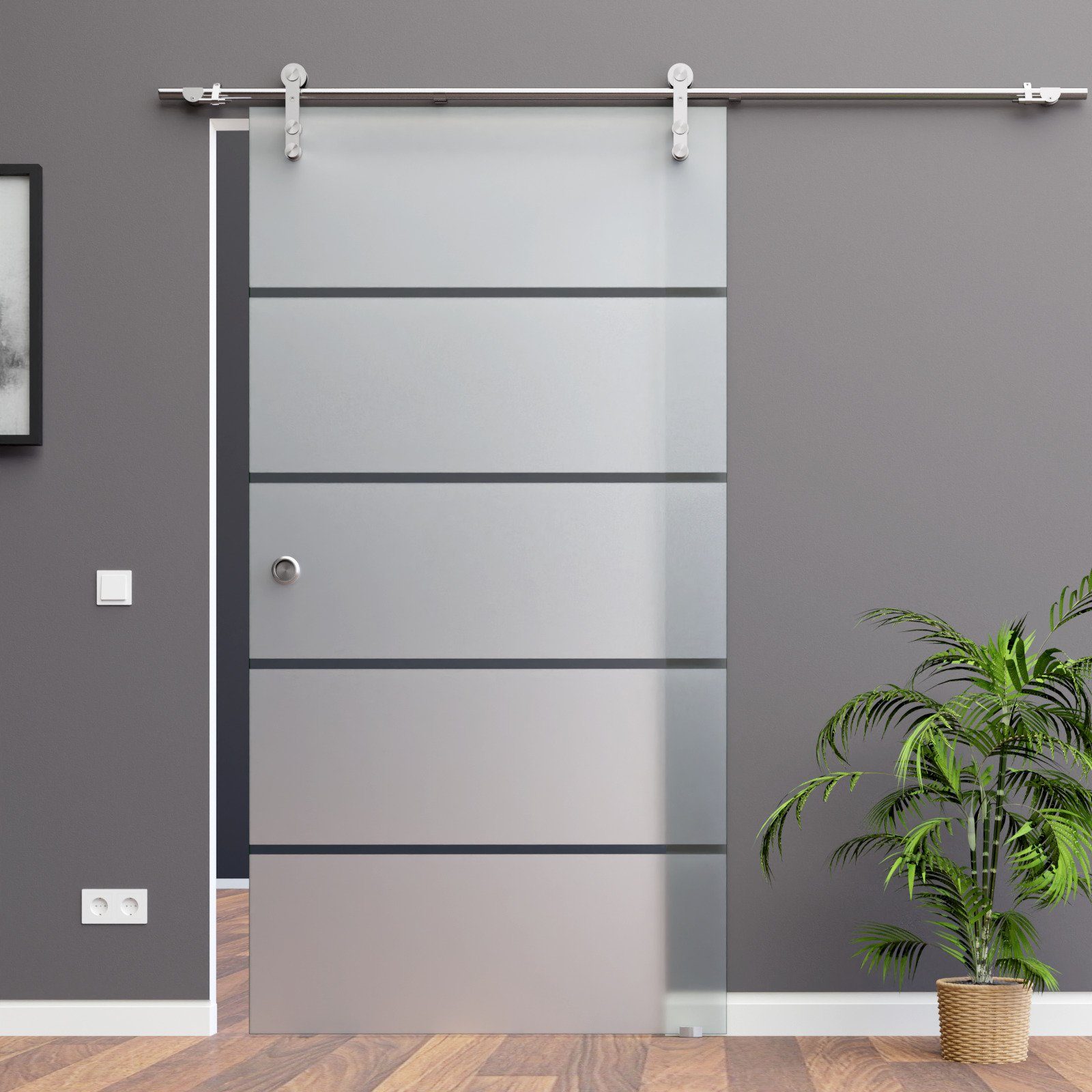 AMOD Glasschiebetür P1-SSOE (Edelstahl, Komplett Set), günstig online kaufen