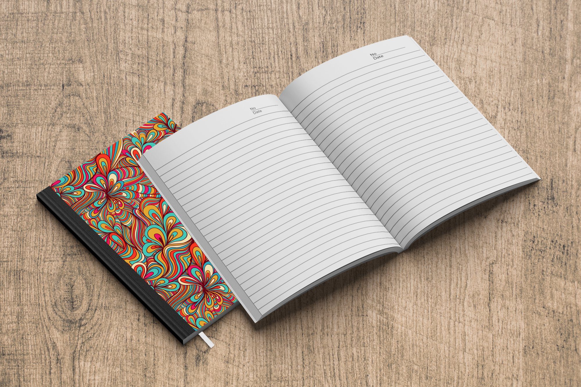 Notizheft, Fantasie 70er Design MuchoWow Tagebuch, Merkzettel, Farbe, Notizbuch - Seiten, Journal, - 98 A5, Jahre - Haushaltsbuch