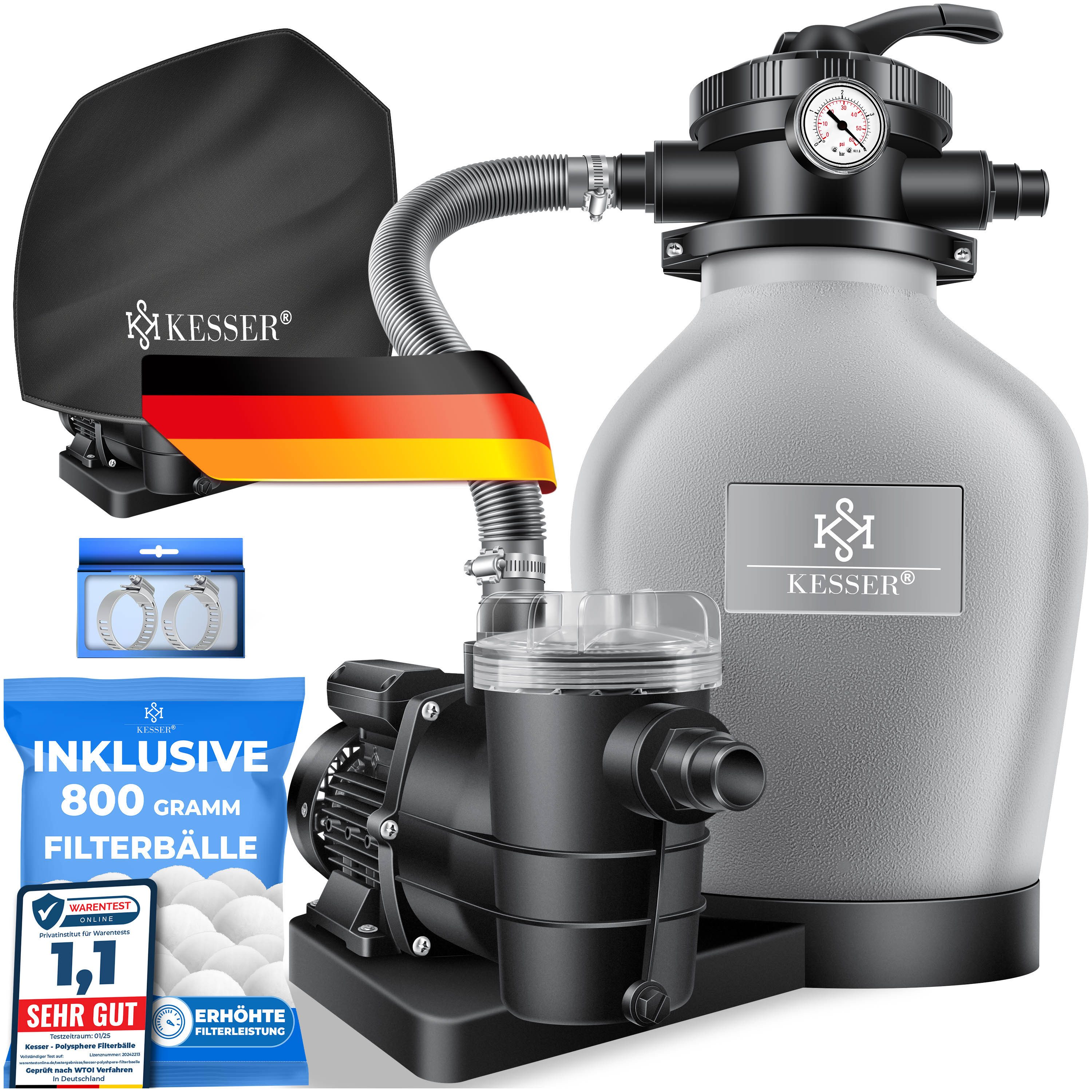 Sandfilteranlage Sandfilter mit Pumpe & 800g Filterbälle 10 m³/h Filteranlage für Pools