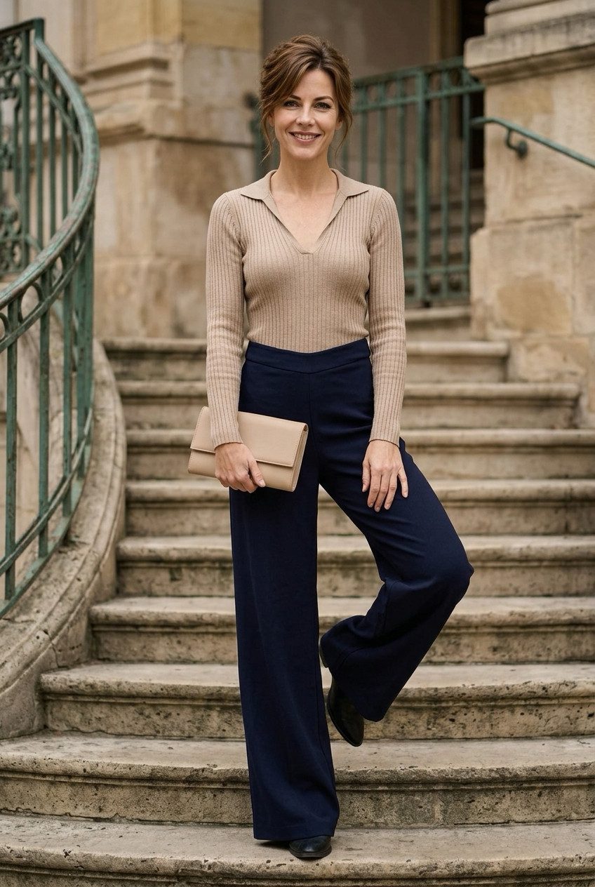 Zuckerwatte Strickhose 254251 mit weitem Beim aus wertiger Viskose Stretch Mischung