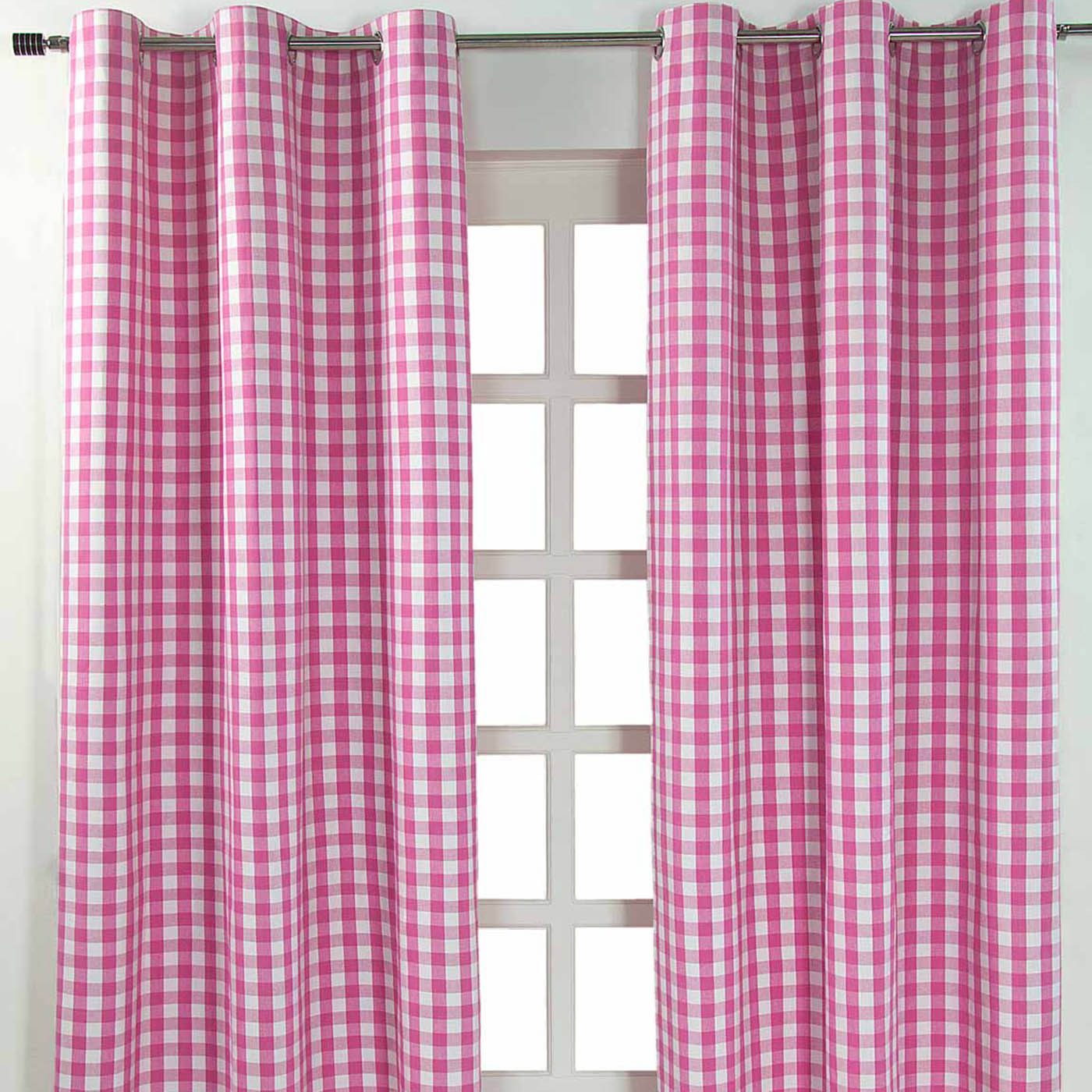 Homescapes Gardine Pink karierter Ösenvorhang im 2er Pack, B 182 cm x L 137 günstig online kaufen