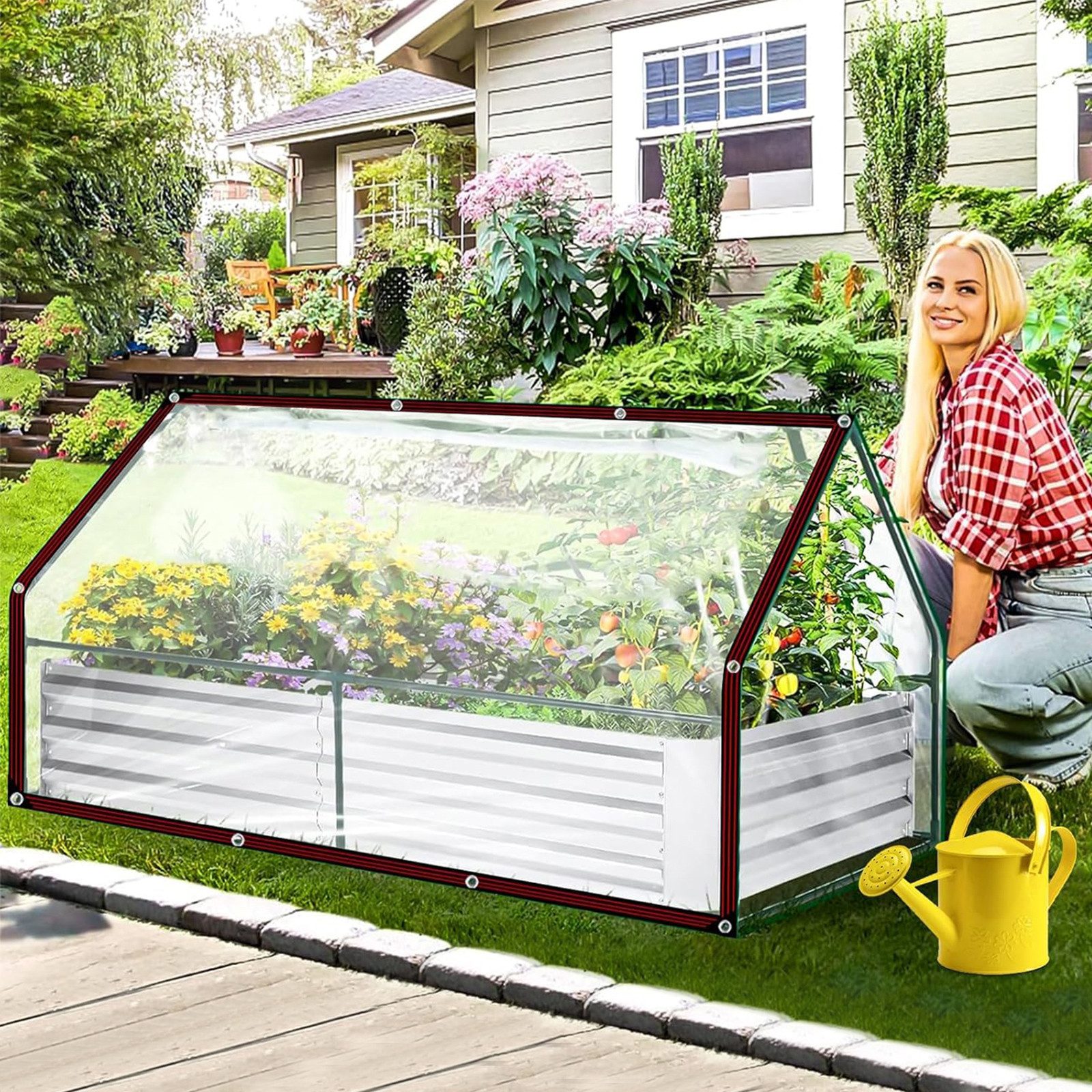 BTTO Schutzplane Abdeckplanen Wasserdichte Transparente Plane mit Rostfreien Ösen, Dünne Anti-Reiß-Abdeckung,für Terrasse, Pavillon