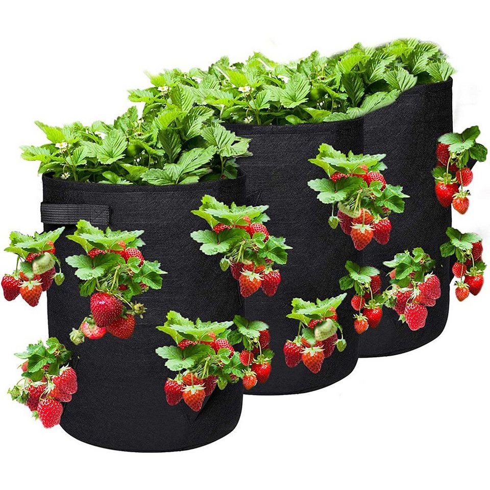 zggzerg Blumentopf 3 Stück Erdbeere Pflanzsack Pflanzen Taschen mit 8  seitliche 43L/10Gal