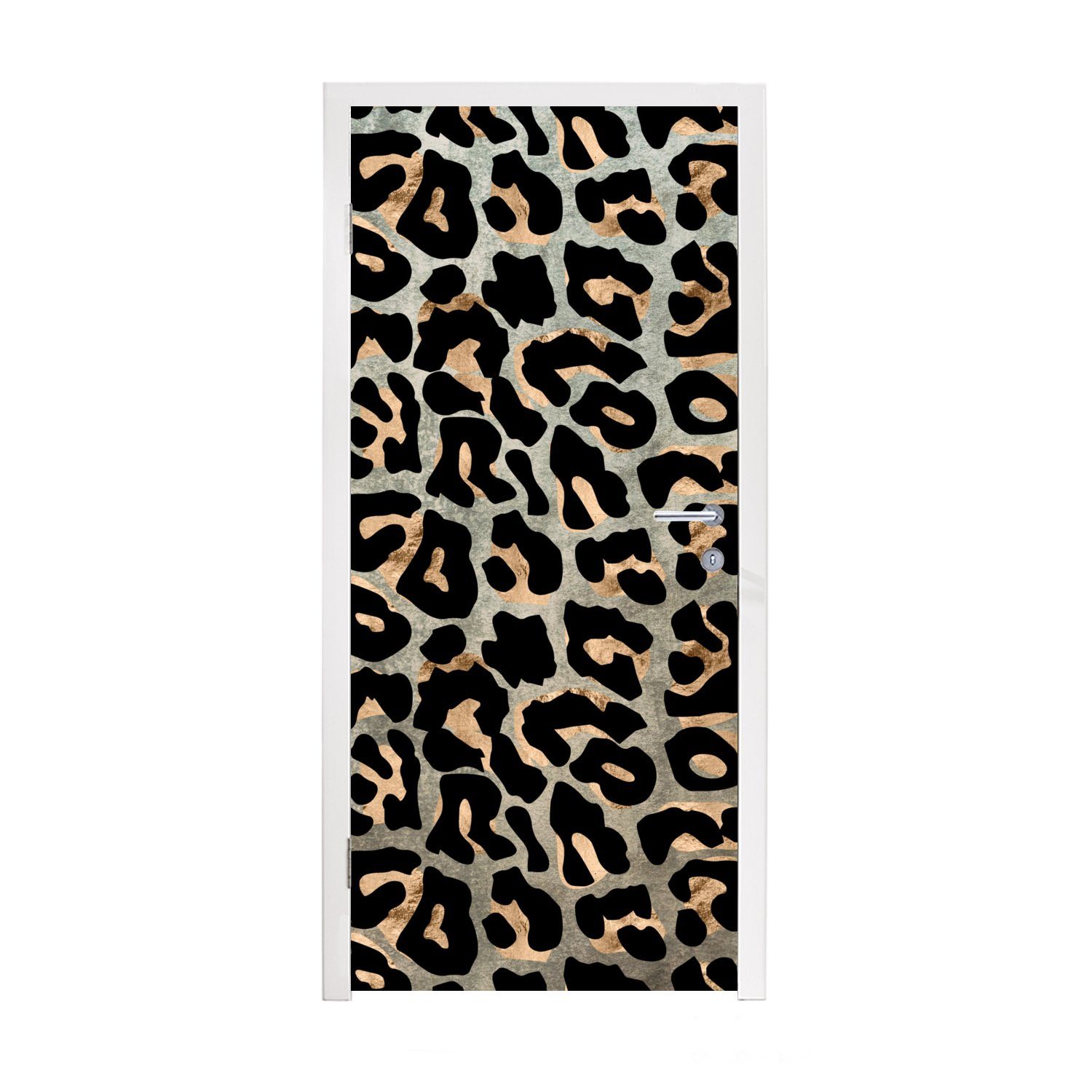MuchoWow Türtapete Tiermuster - Panther - Braun, Matt, bedruckt, (1 St), Fototapete für Tür, Türaufkleber, 75x205 cm