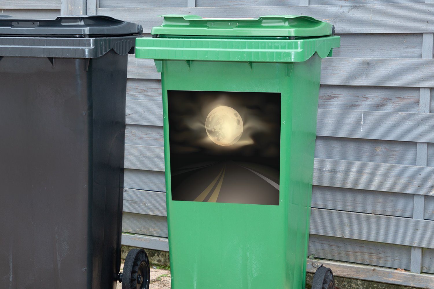 St), dem Abfalbehälter Eine einer Illustration nächtlichen Autobahn Mond unter (1 Wandsticker Sticker, MuchoWow Mülleimer-aufkleber, Mülltonne, Container,
