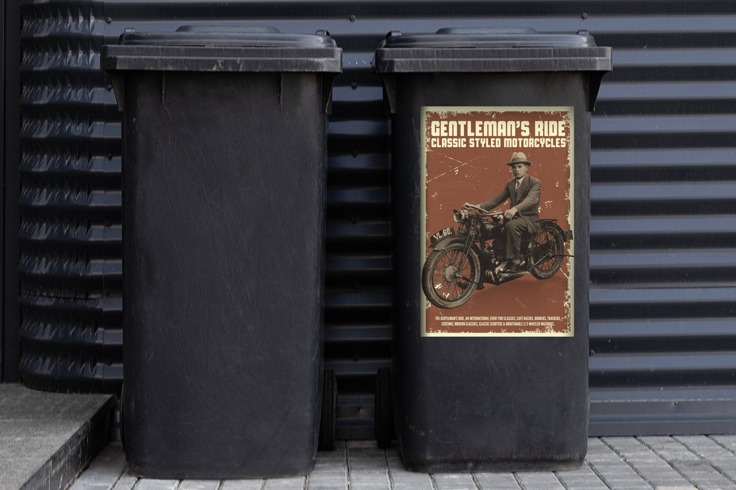 Abfalbehälter St), - Vintage - Rauchen Mülleimer-aufkleber, (1 Wandsticker Motor Mancave Mülltonne, Container, - Sticker, MuchoWow