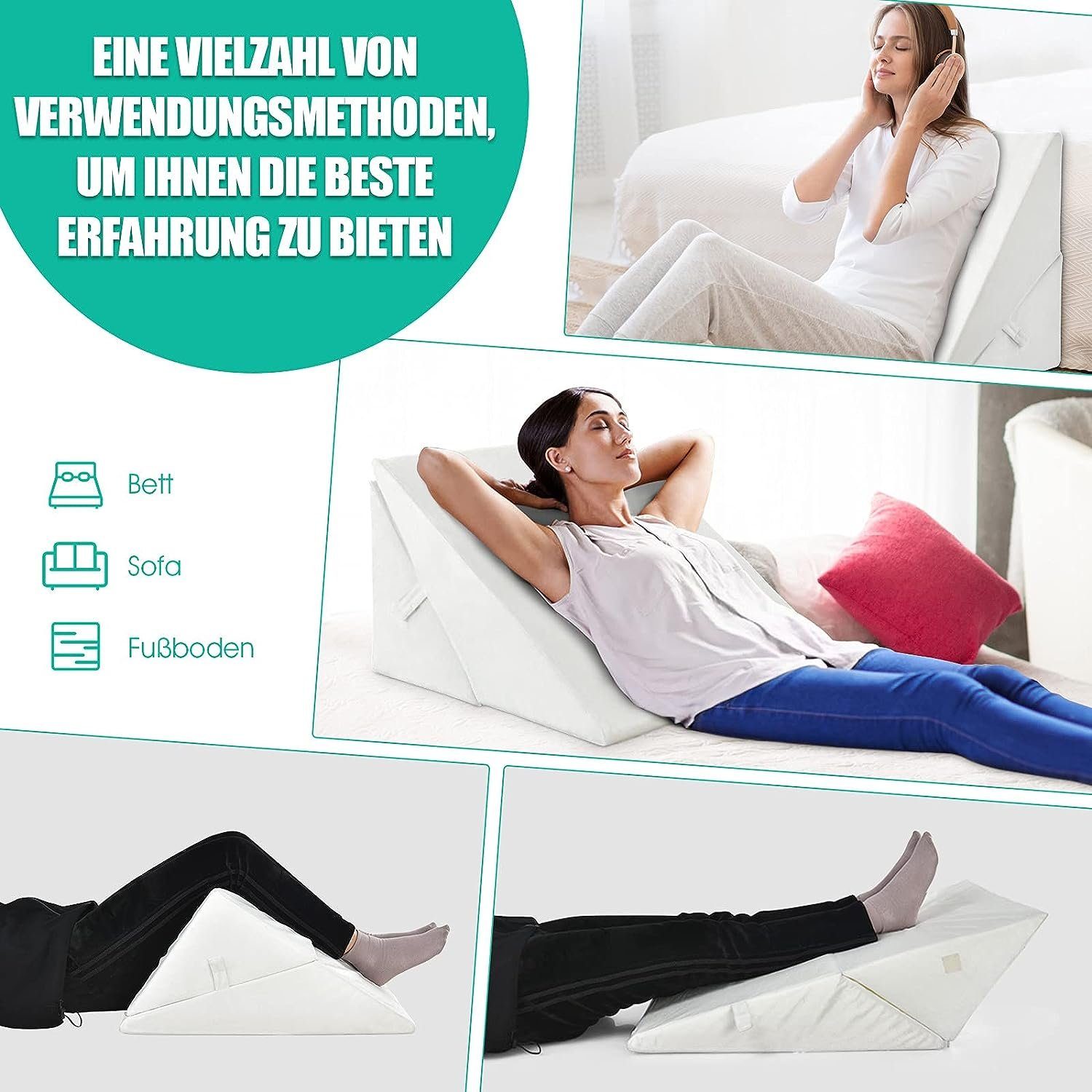 KOMFOTTEU Keilkissen Lesekissen, Memory Foam Bezug waschbar, 58x36x51cm günstig online kaufen