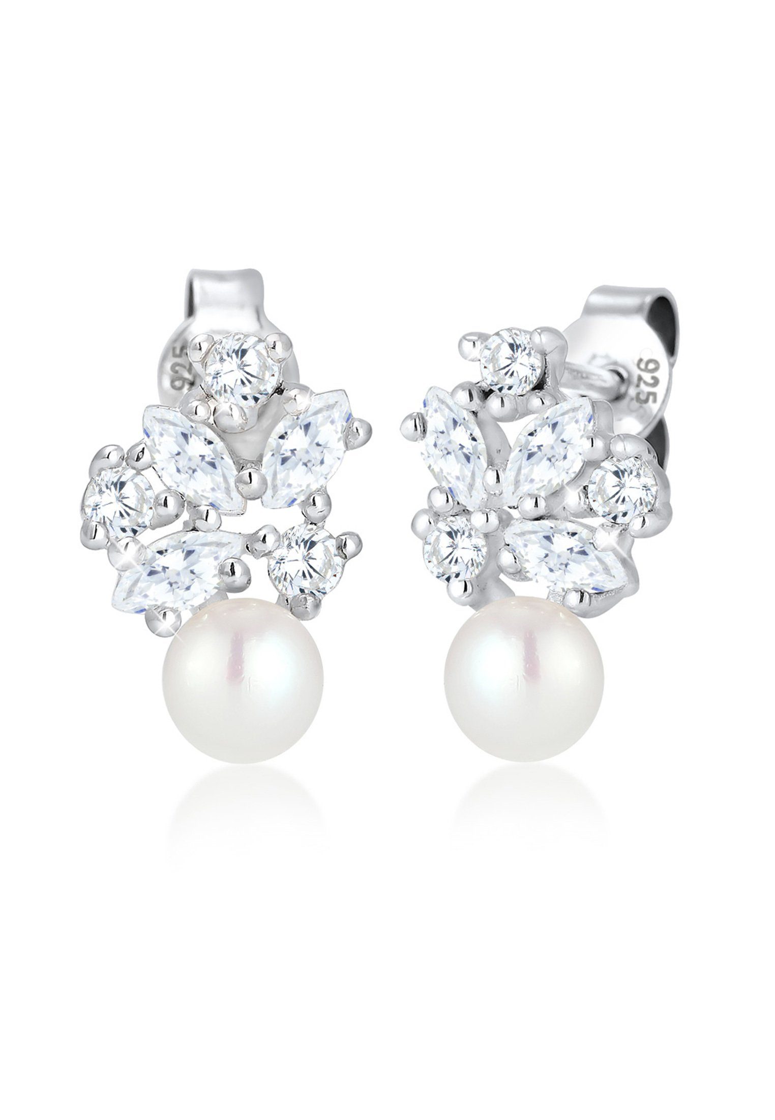 Perlenohrringe Süßwasserzuchtperle Floral Zirkonia Marquise 925 Silber