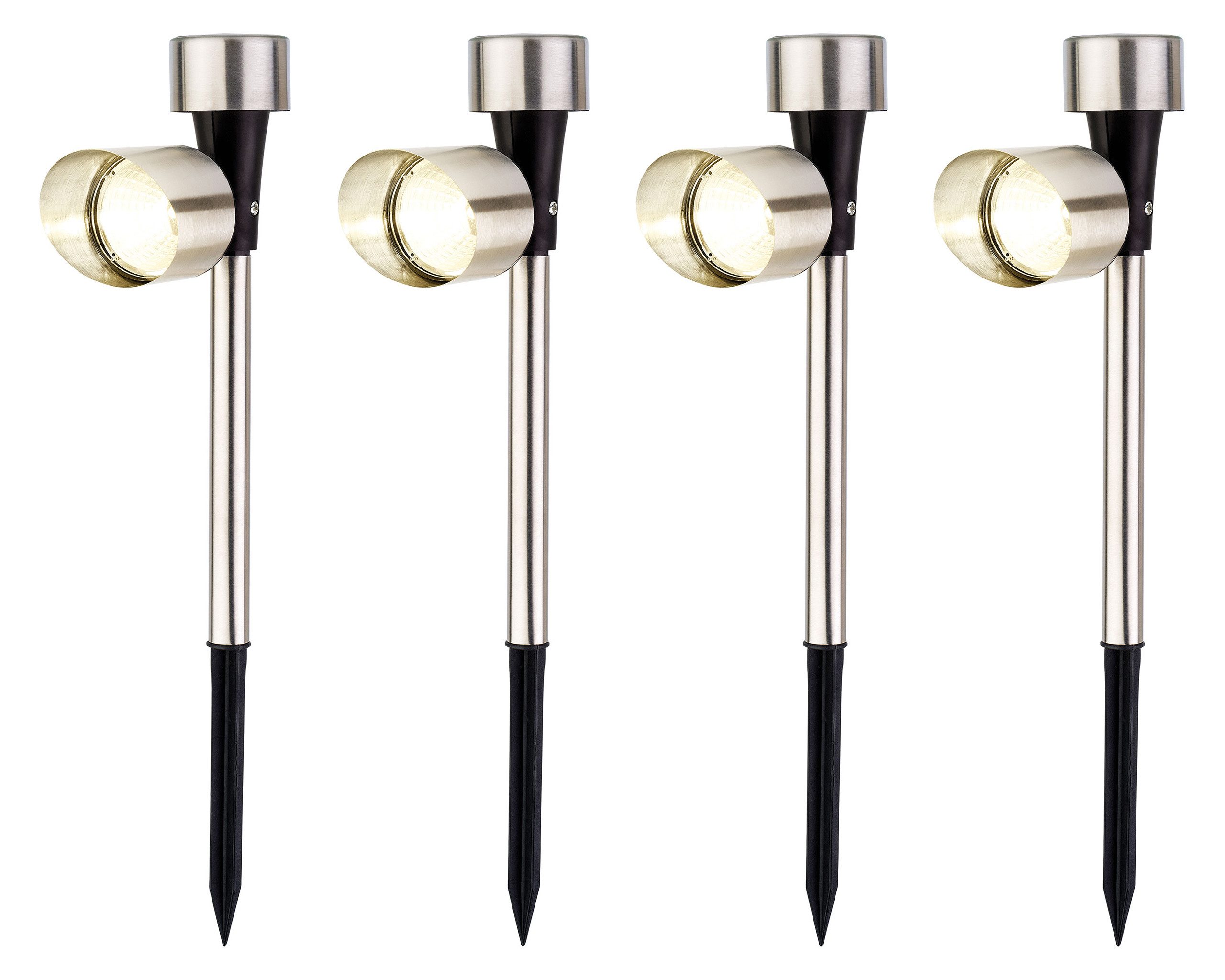 Lumineo LED Solarleuchte, Dauerlicht, warmweiß, LED Solar Außenleuchte 23cm Edelstahl Warmweiß 4er Set